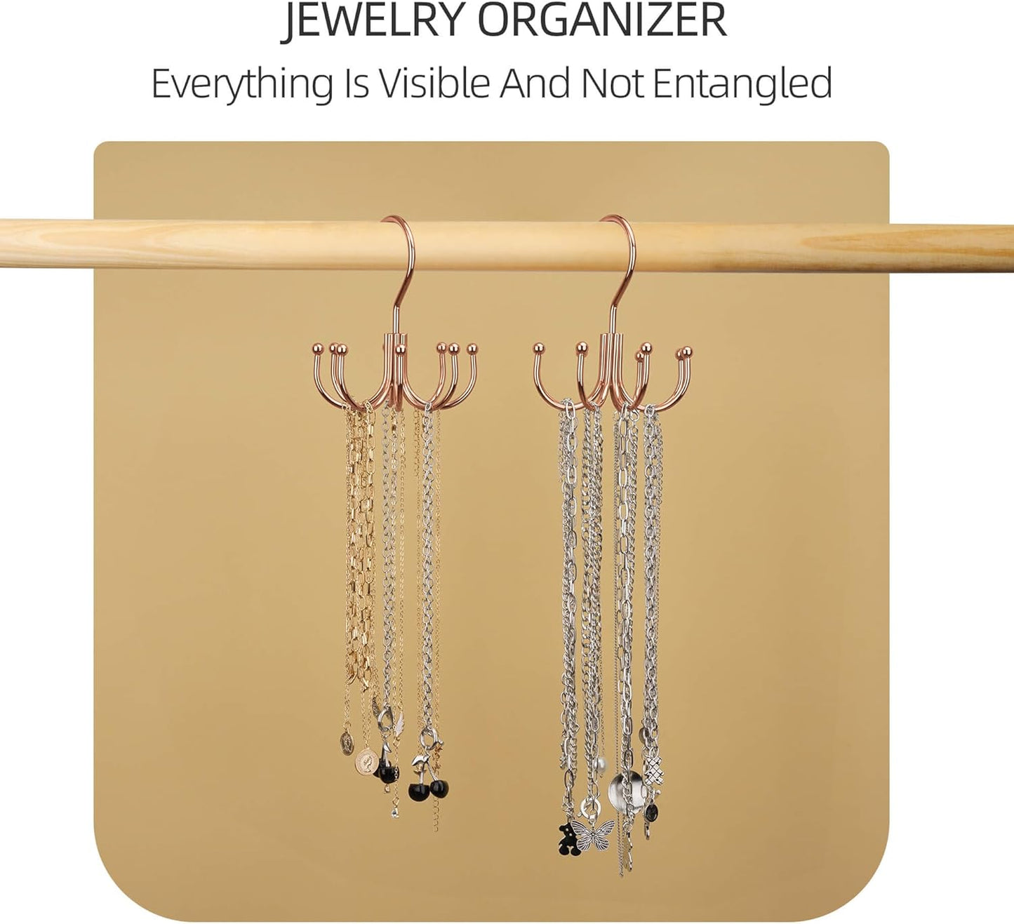 ZEDODIER Belt Hanger, Belt Rack Closet Accessories Organizer, Maximum 24 Storage Capacity, Hanging Holder Storage Hook for Belt, Bra, Tank Top, Tie, Scarf, Purse, Rose Gold