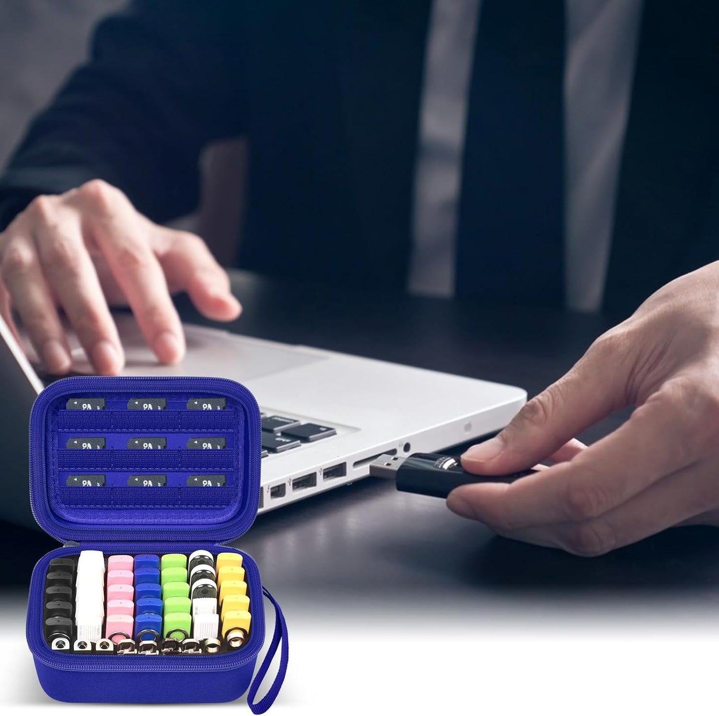 USB Flash Drive Case, Thumb Drive, Memory Card SD SDXC SDHC Card Holder Organizer, Electronic Accessories Storage Bag for SanDisk/SamData/Samsung/TOPESEL/Memory Stick/YubiKey - Blue(Box Only)