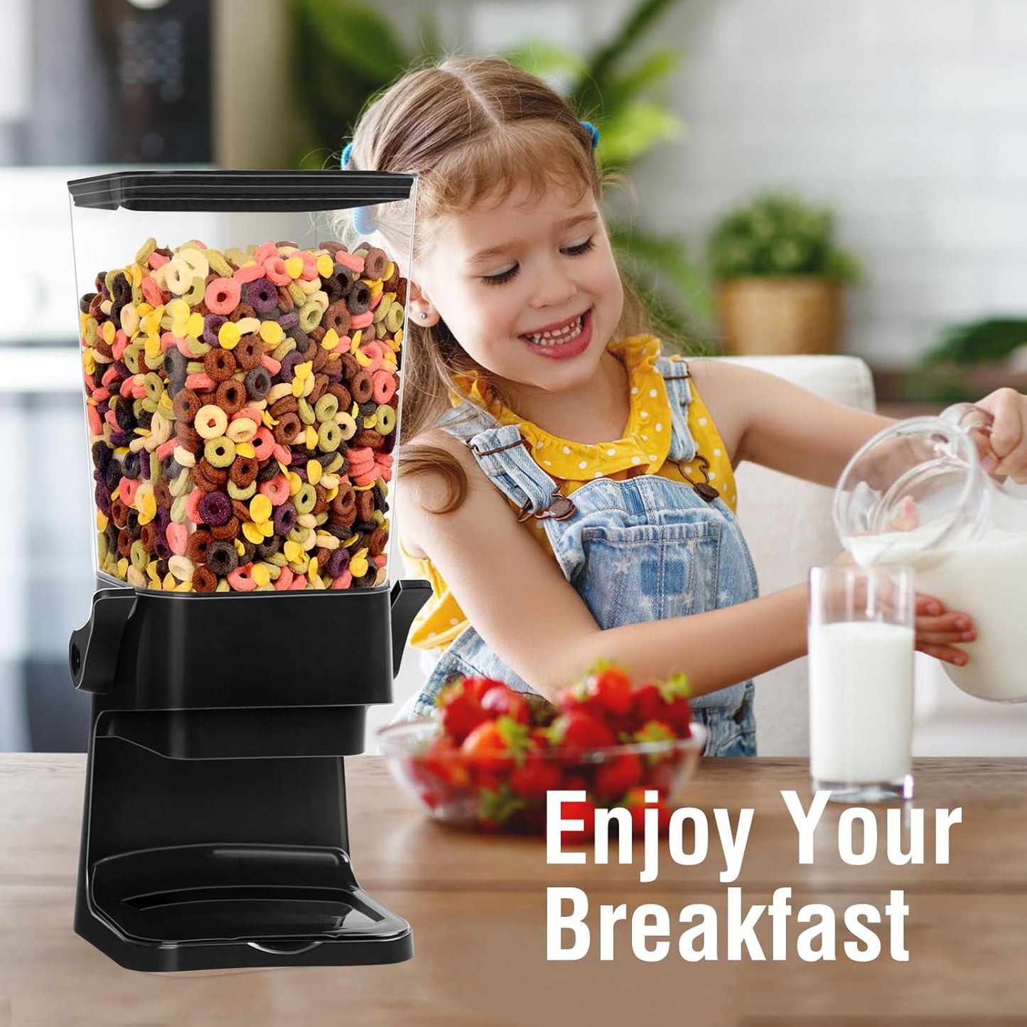 Cereal Dispenser Countertop 2pcs,5.5L Cereal Containers Storage Dispenser for Pantry,Dry Food Storage Rice Containers,Candy Dispenser,Snack Organizer Machine for Grains, Nuts,Oatmeal, Pet Food Black