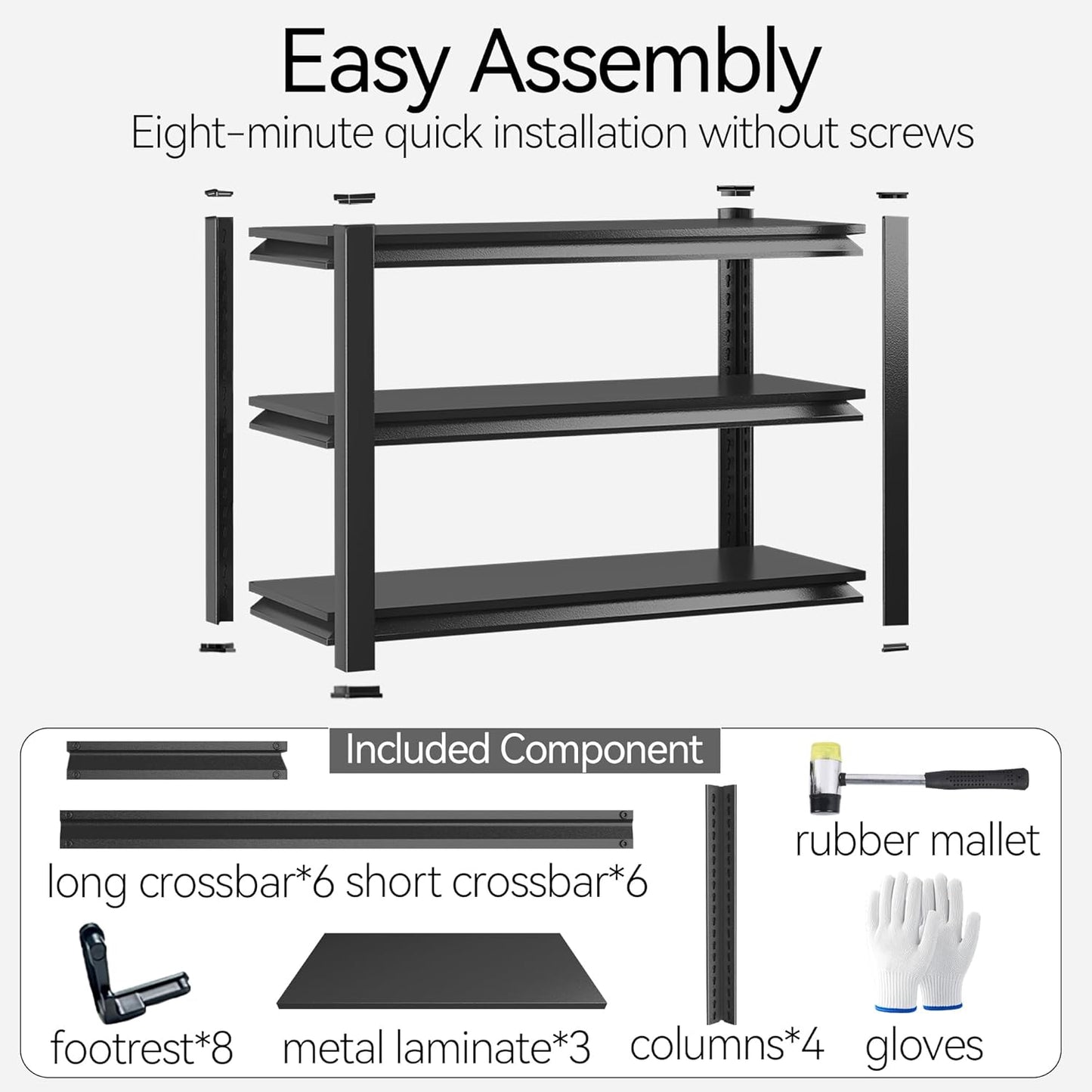 Storage Shelves, Garage Metal Shelving Unit, Adjustable, Double-Layer Column with Reinforced Ribs, Heavy-Duty, Capable of Bearing 600-3600 lbs (Black, 32 * 32 * 14, 3-Tier)