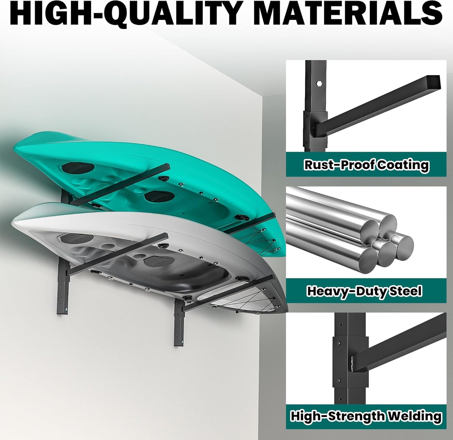 EVERHANGER Wall Mounted Kayak Storage Rack, Adjustable Kayak Holder, Heavy Duty Canoe Rack, Indoor & Outdoor Use