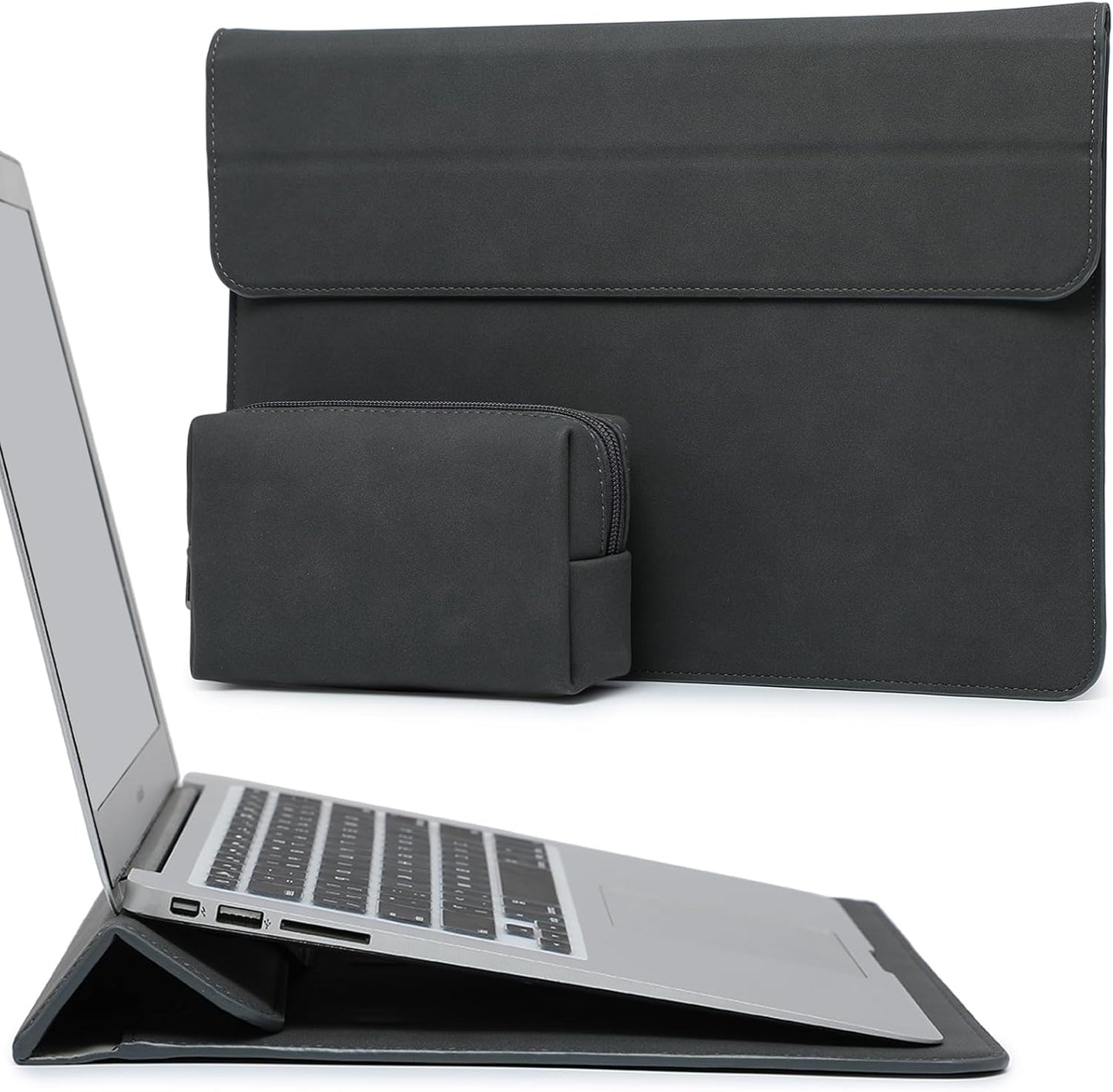 HYZUO 13 Inch Laptop Sleeve Case with Stand for 2025-2018 MacBook Air 13 M4 M3 M2 M1, 2025-2016 MacBook Pro 13 M2 M1, 13" iPad Pro/Air, Surface Pro 11/10/9, XPS 13, with Pouch, Space Gray