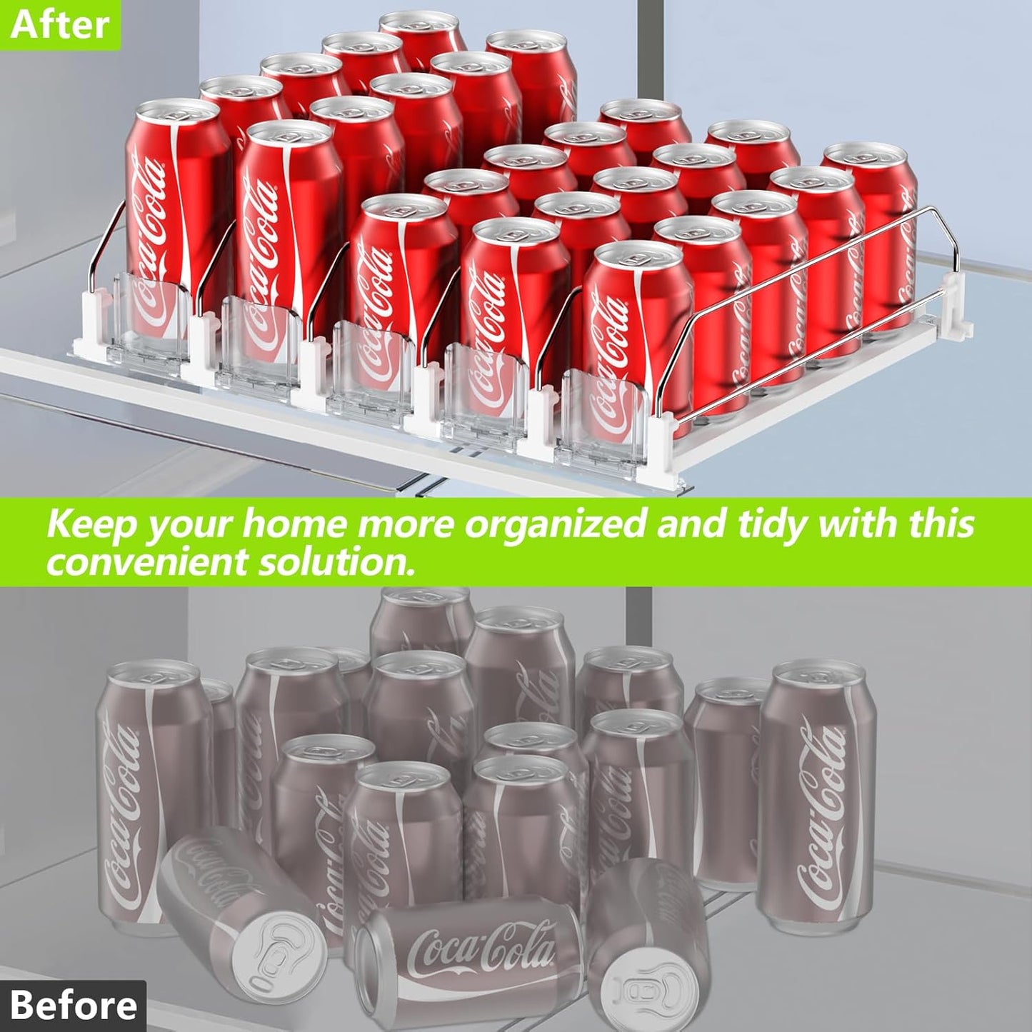 Drink Organizer for Fridge,Self Pushing Fridge Drink Organizer,Automatic Drink Dispenser for Fridge-Holds up to 15 Cans, 14.96inch, White