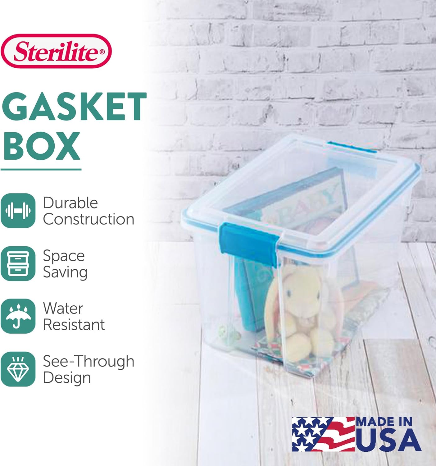 Sterilite 12-Pack Gasket Box, Weather-Resistant Storage Bins with Latching Lids, 20 Quart - Heavy-Duty Organizing Containers for Closet, Bathroom, and Office