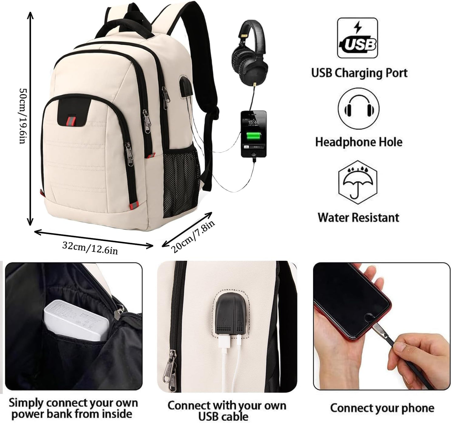 Della Gao Laptop Backpack for Men, Large Anti-Theft Business Travel Backpack with USB Charging Port, Water Resistant College School Computer Bag for Men/Women for 17 Inch Laptop and Notebook