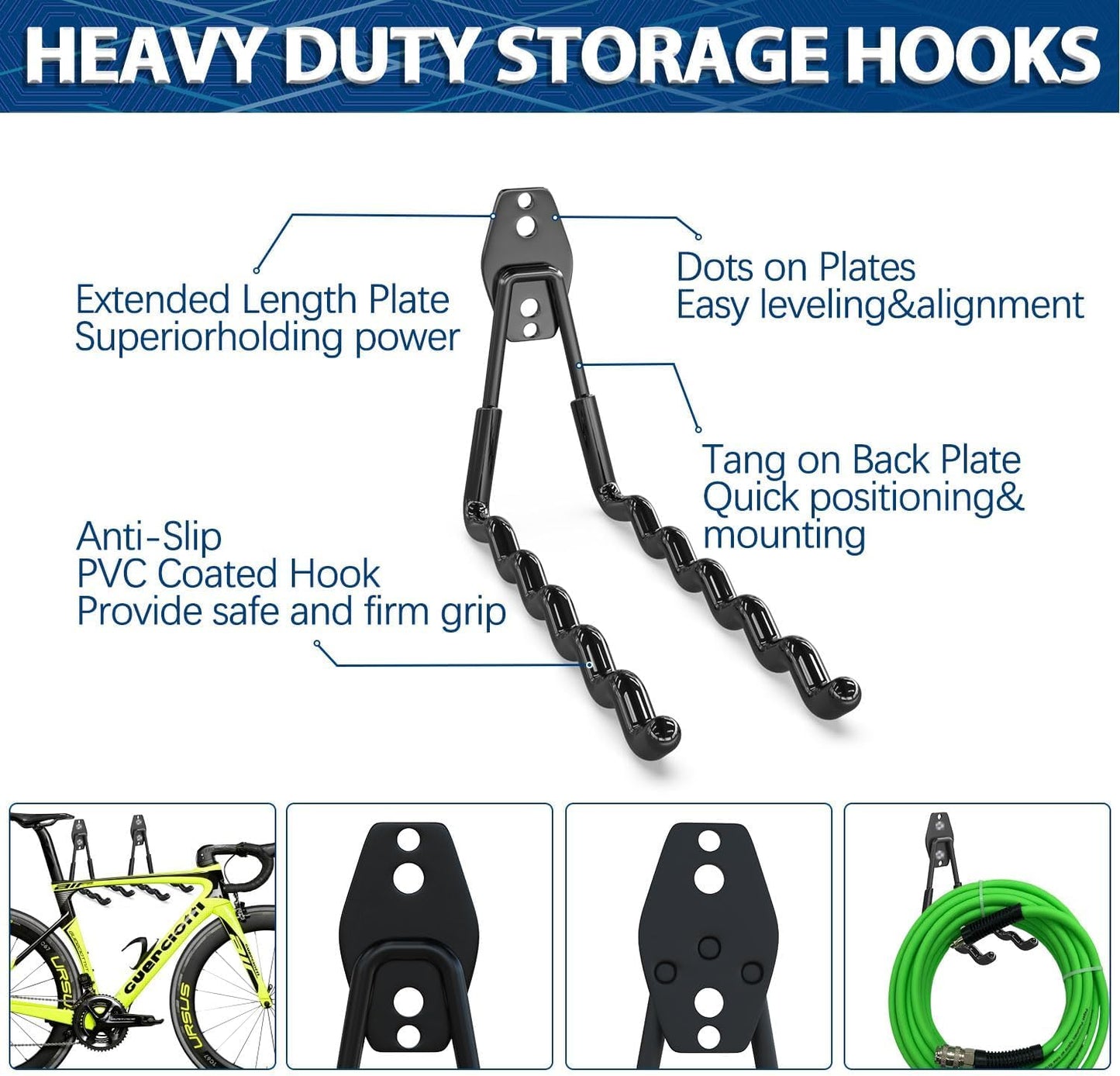 3-H Garage Wall Hooks 28 Pack, Garage Hooks Heavy Duty with Extra Welding Spots, Wall Mount Storage Organizer for Hanging Garden Lawn Tools, Ladder, Bike, WeedEater, Chair, Shovel, Blower (Black)