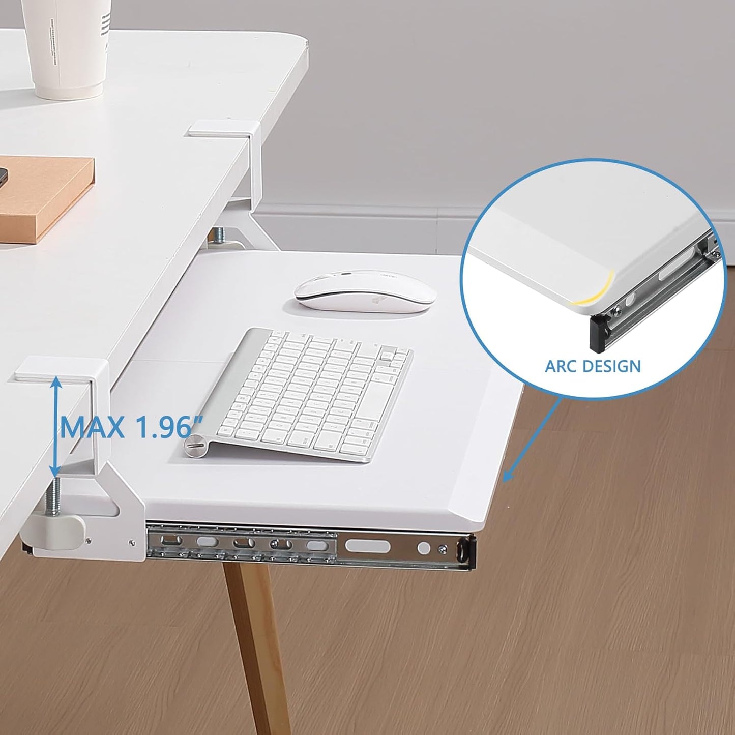 ETHU Keyboard Tray Under Desk, 19.7" X 12.2" Small Size C Clamp Keyboard Drawer Under Desk, Computer Keyboard Stand Slide Pull Out, Ergonomic Keyboard Tray for Home, Office(White)