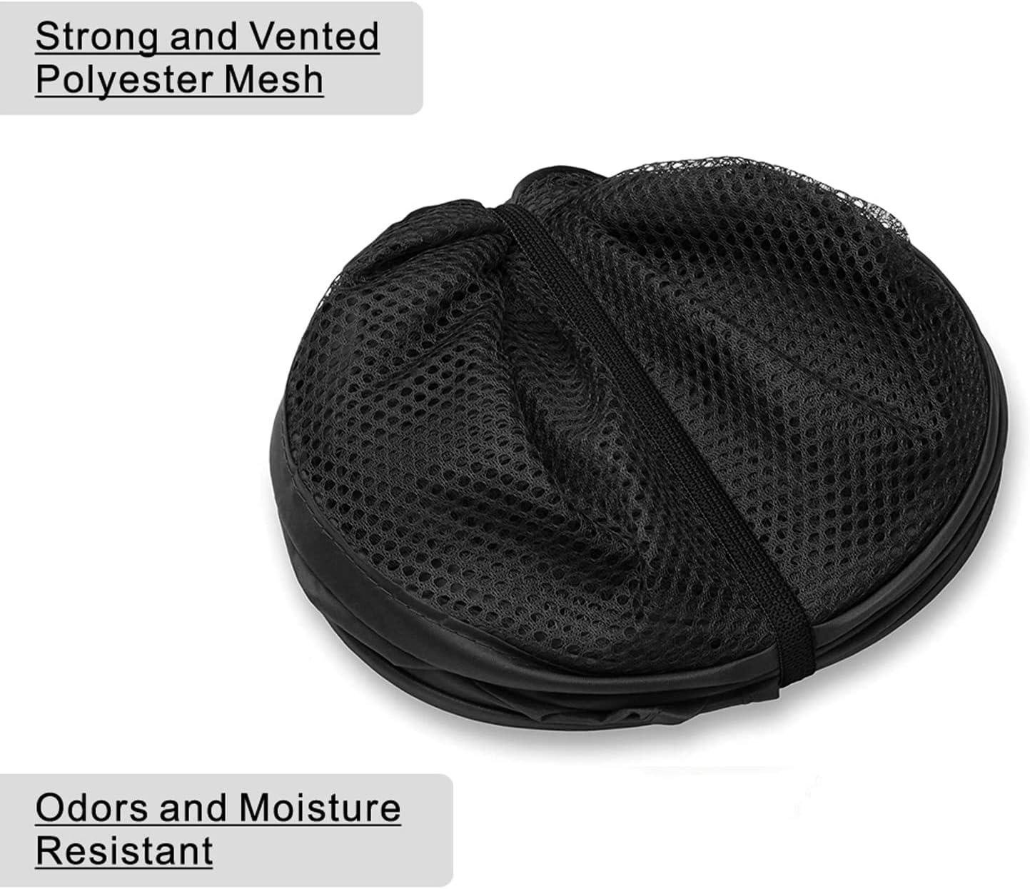 BATTOO Deluxe Strong Mesh Pop up Laundry Hamper Basket with Side Pocket Foldable Hamper for Laundry Room, Bathroom, Kids Room, College Dorm or Travel Black + Black