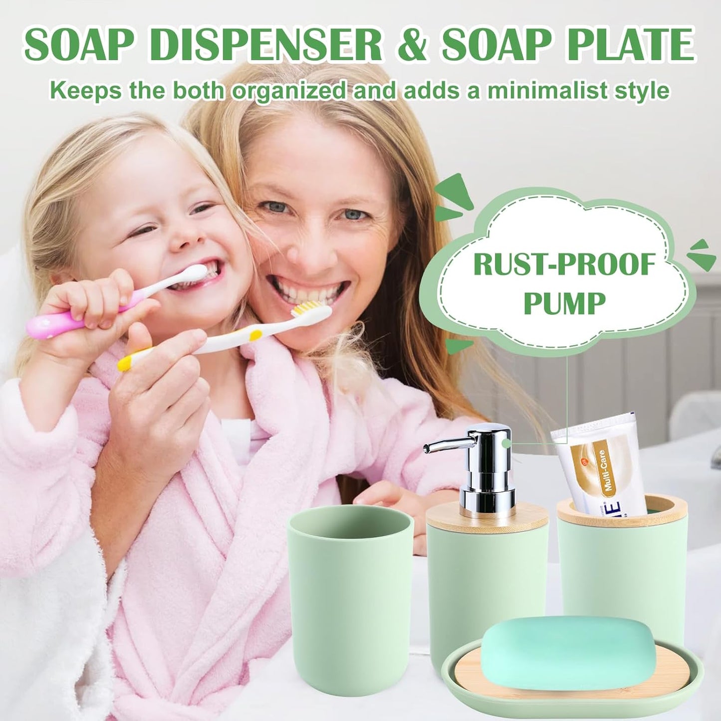 iMucci Bathroom Accessories Bathroom Sets with Shower Curtain, Bath Towel Set, Trash Can, Toilet Brush, Soap Dispenser, Bathroom Accessories Set Complete