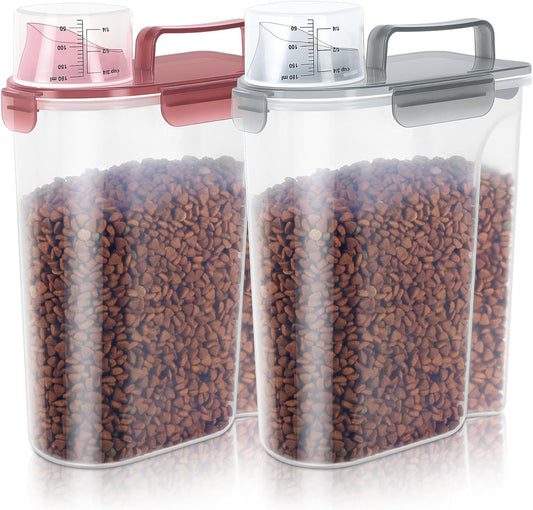 5Lbs/6Qt Airtight Pet Storage Container For Cat Dog Bird Food and Keep Fresh, Translucent Body, Upgraded Large Nozzle for Easy Pouring With Handle Design Easy to Carry When Going 2pack