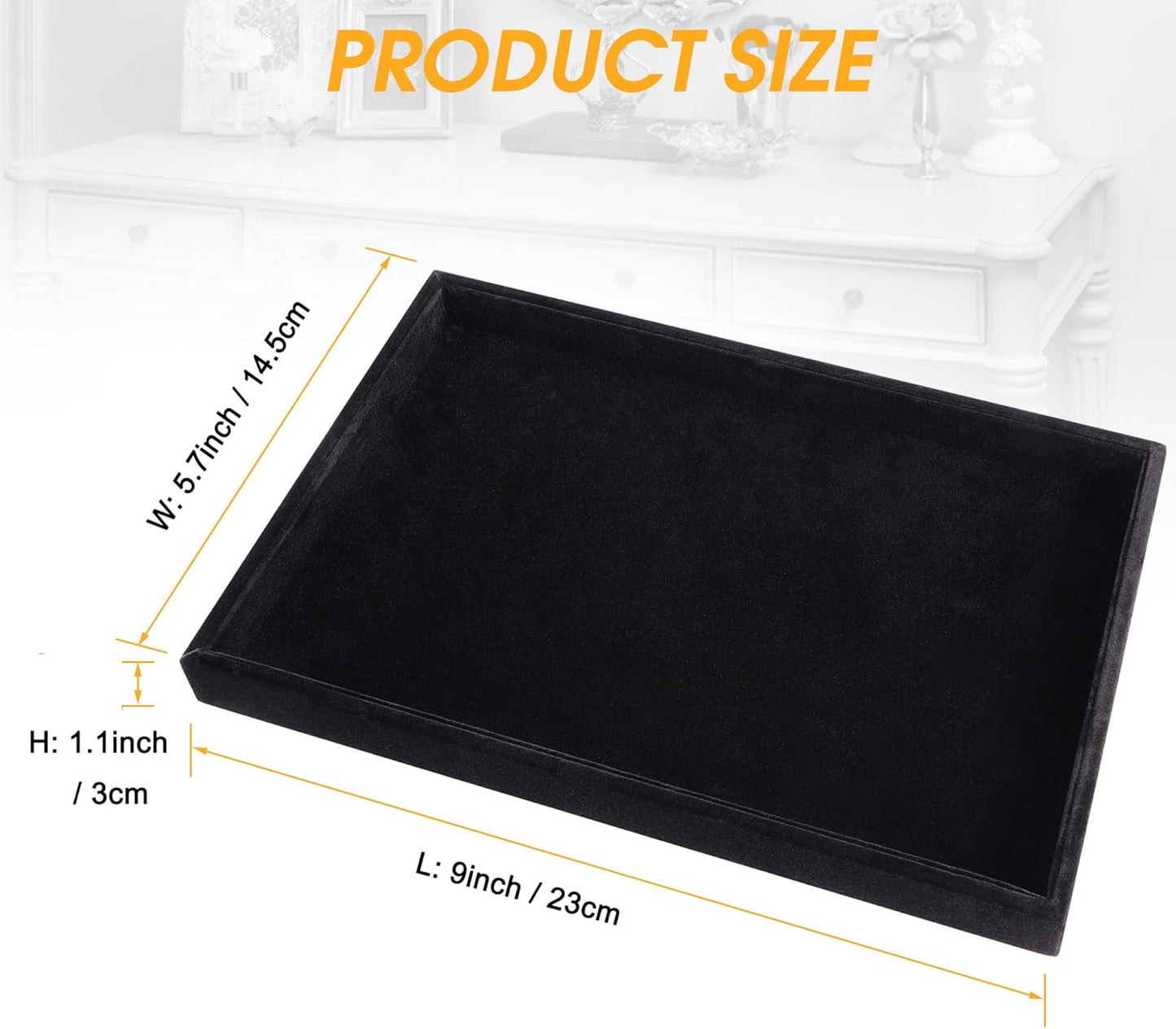 Mornajina 9" x 5.7" Velvet Jewelry Tray Jewelry Display Tray, Stackable Empty Plate Trays for Earrings Necklaces Bracelet Rings Display Showcase - Black