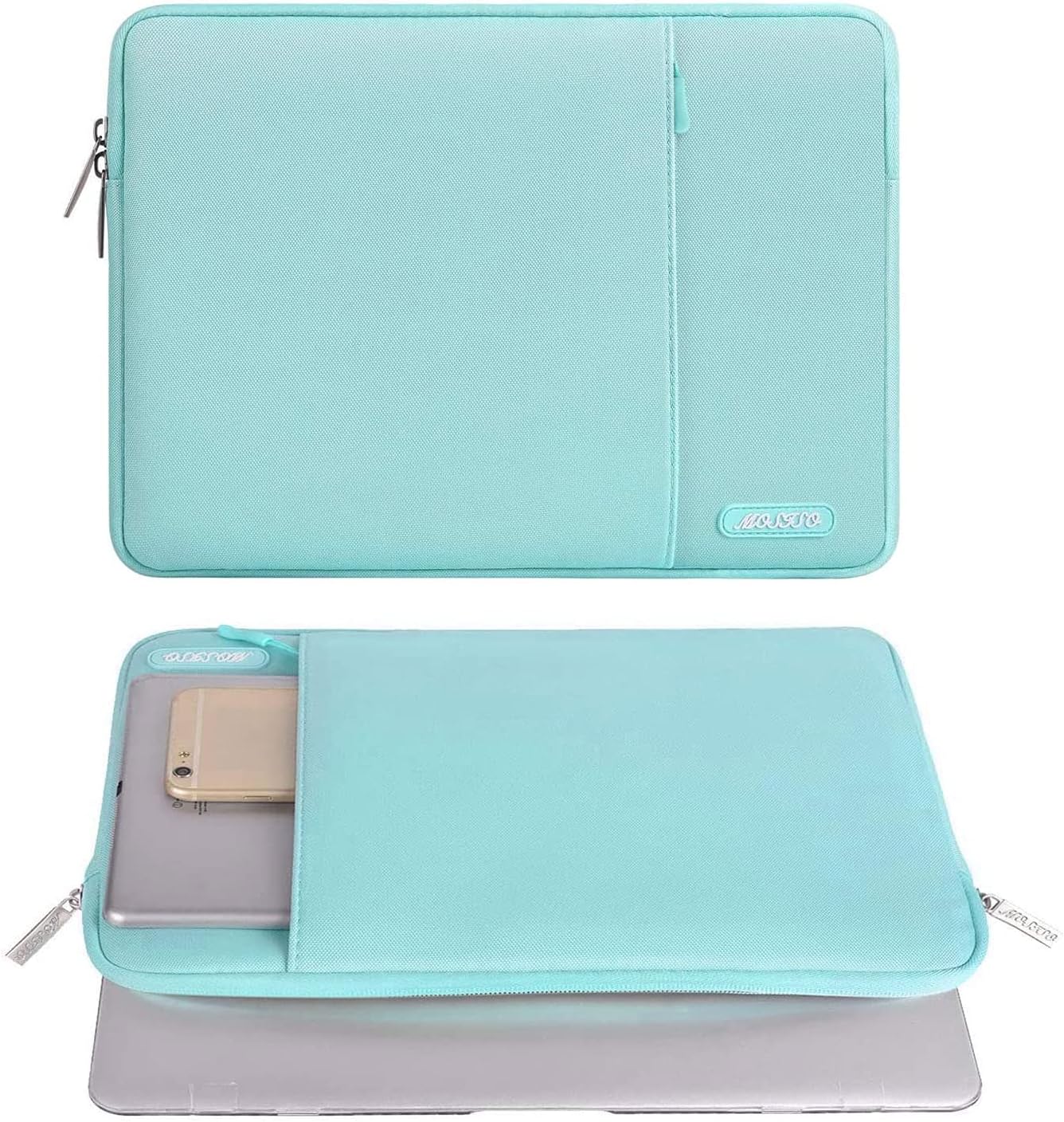 MOSISO Laptop Case 13.3 inch, 13-13.3 inch Laptop Sleeve Compatible with MacBook Air/Pro 13/Pro 14 M5 M4 M3 M2 M1, HP Dell ASUS Lenovo,Polyester Vertical Computer Sleeve Bag with Pocket, Mint Blue