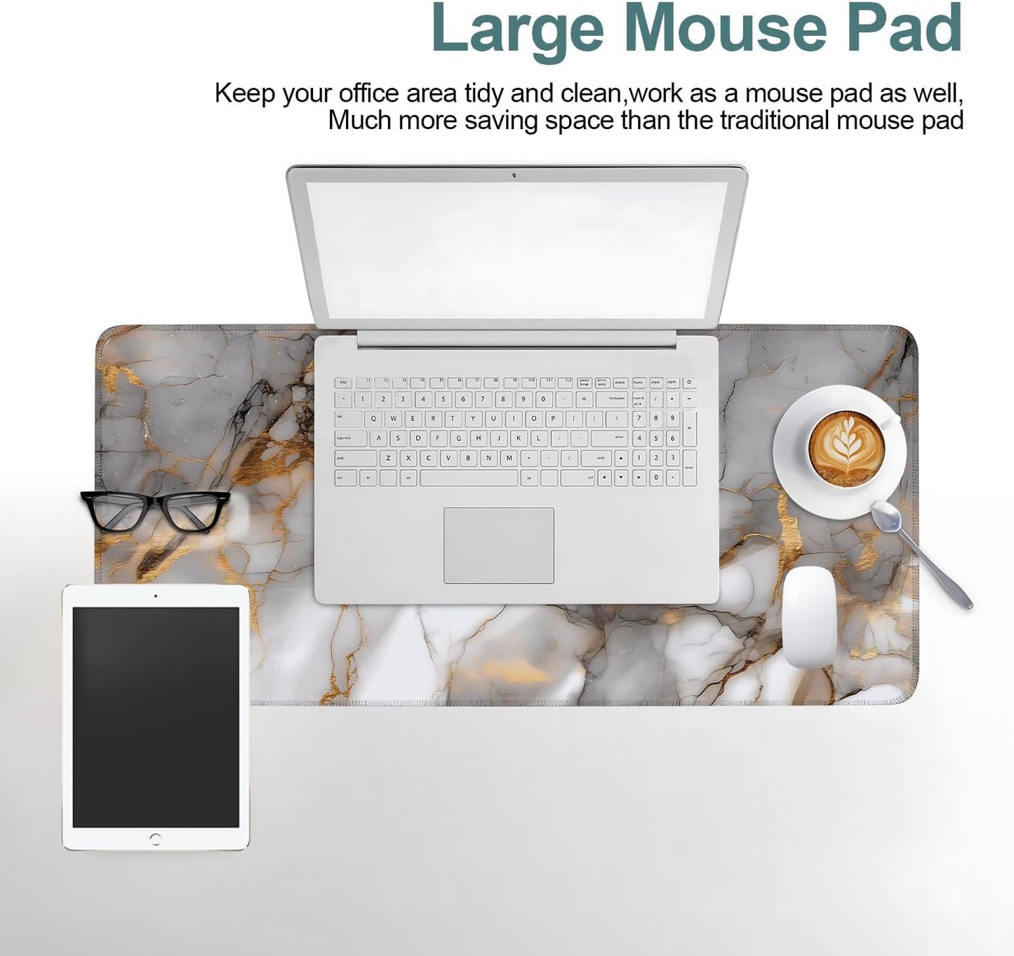 Marble Stripes Gaming Mouse Pad 31.5"x11.8"Desk Mat Anti-Slip Rubber Base & Durable Stitched Edges for Gamers Smooth Mouse Writing Surface for Desk Office/Home