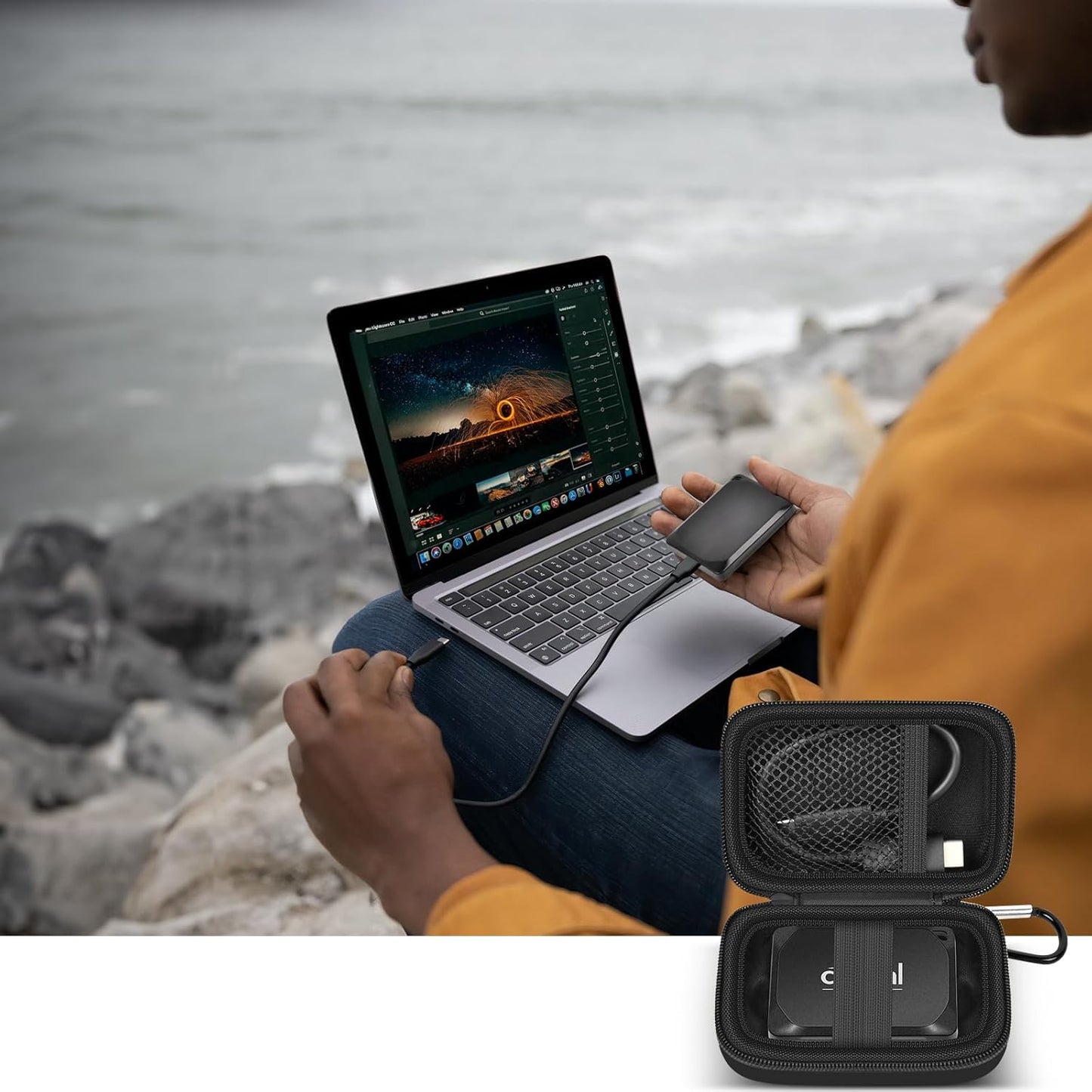 Carrying Case for Crucial X10/ X9 Pro 8TB/ 6TB/ 4TB Portable SSD, 2TB/ 1TB External Solid State Drive Hard Storage Holder Bag with Mesh Pocket Fits for USB-C Cable (Box Only)