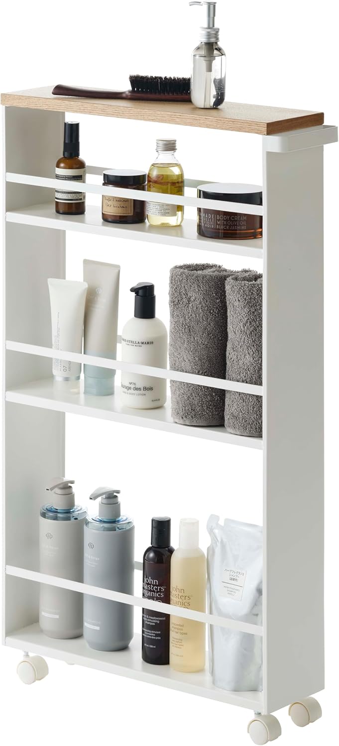 YAMAZAKI home Tower Rolling Slim Storage Cart With Handle White