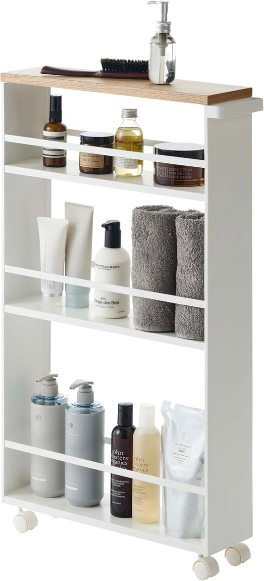 YAMAZAKI home Tower Rolling Slim Storage Cart With Handle White