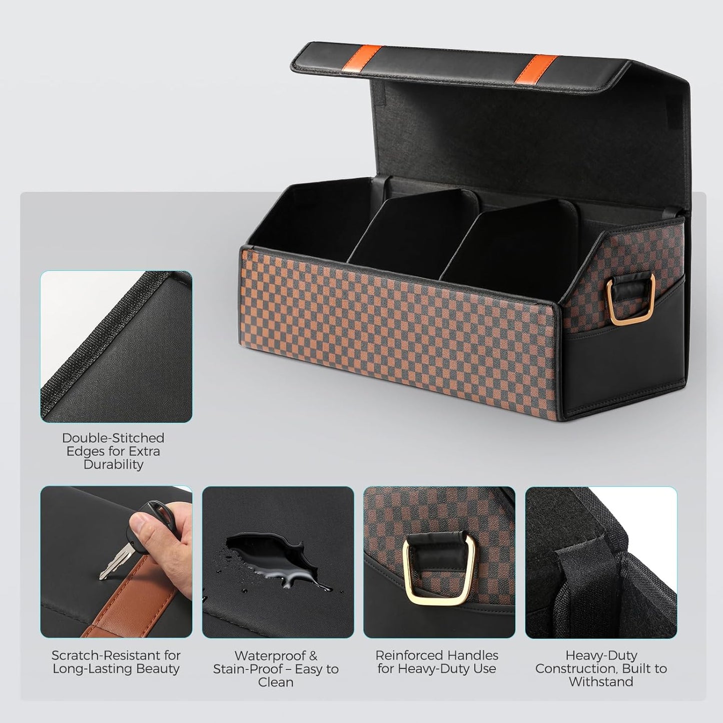 Car Organizers and Storage - Trunk Organizer for Suv Car,Car Trunk Leather Storage Box,Extra Large,Magnetic Lid,Collapsible and Adjustable