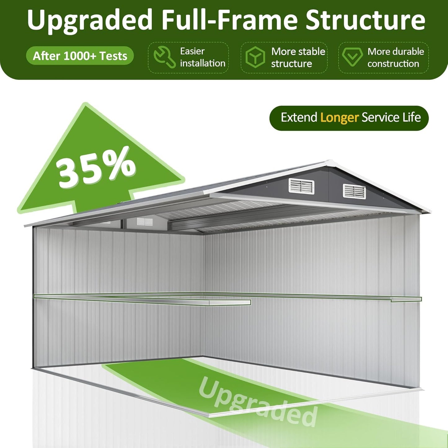 8x12 FT Outdoor Storage Shed, Metal Garden Tool Shed with Updated Frame Structure and Lockable Doors, Ideal for Backyard Garden Patio Lawn, Grey