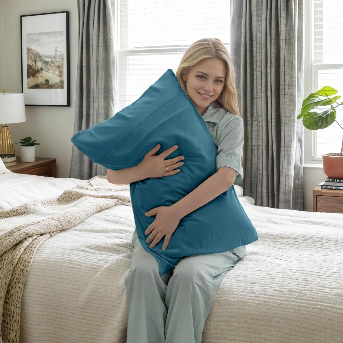 TELUS Blue Pillow Cases King Size 2 Pack, Bamboo Rayon Cooling Pillowcases with Envelope Closure, Cool Breathable Pillow Cover for Hot Sleepers & Night Sweats, 20x40 inches