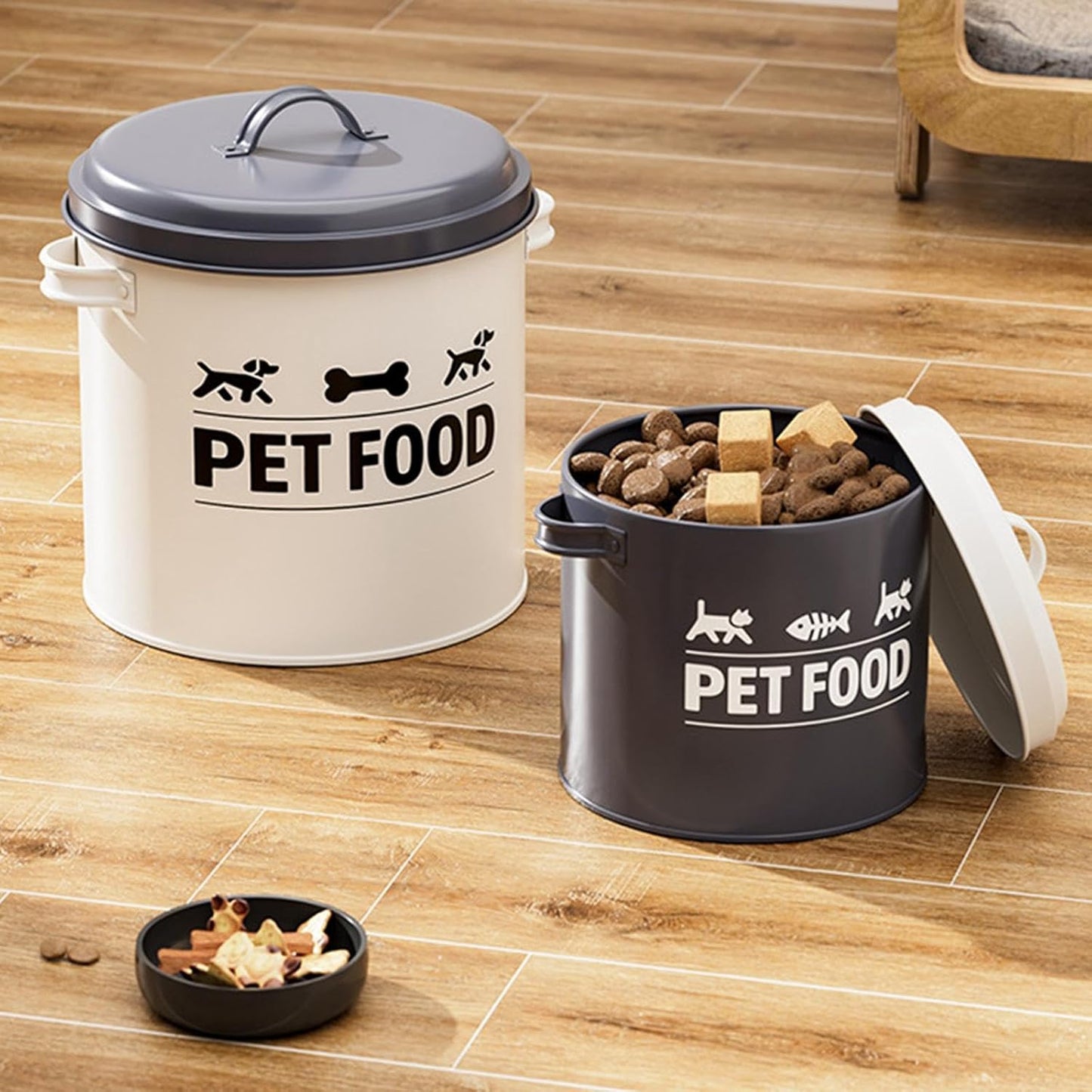 2Pcs Dog Treat Container Airtight Iron Food Canister Cat Dog Treat Bin Pet Food Storage Container for Kitchen
