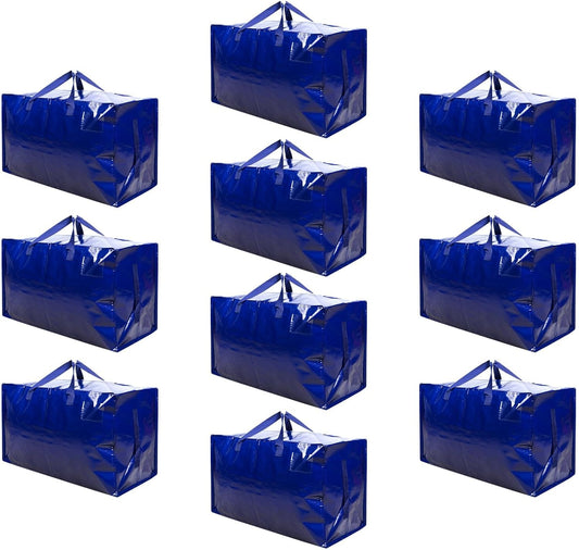 VENO 10 Pack Moving Bags and Large Christmas Decoration Storage Bins with lids. Alternative to Moving Boxes, Packing Supplies for College. Heavy Duty Totes (Blue, 10 Pack)