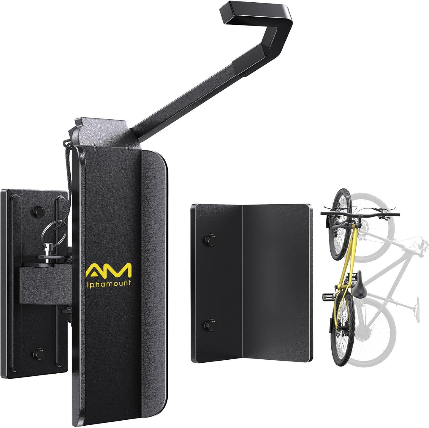 Alphamount AM Swivel Bike Wall Mount, Metal Wall Bike Rack with Durable Sleeves, Space-Saving Vertical Bike Rack with 180° Swivel for Home and Garage, Bike Storage Hanger Mount Up to 66 lbs, 1-Pack