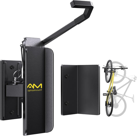 Alphamount AM Swivel Bike Wall Mount, Metal Wall Bike Rack with Durable Sleeves, Space-Saving Vertical Bike Rack with 180° Swivel for Home and Garage, Bike Storage Hanger Mount Up to 66 lbs, 1-Pack