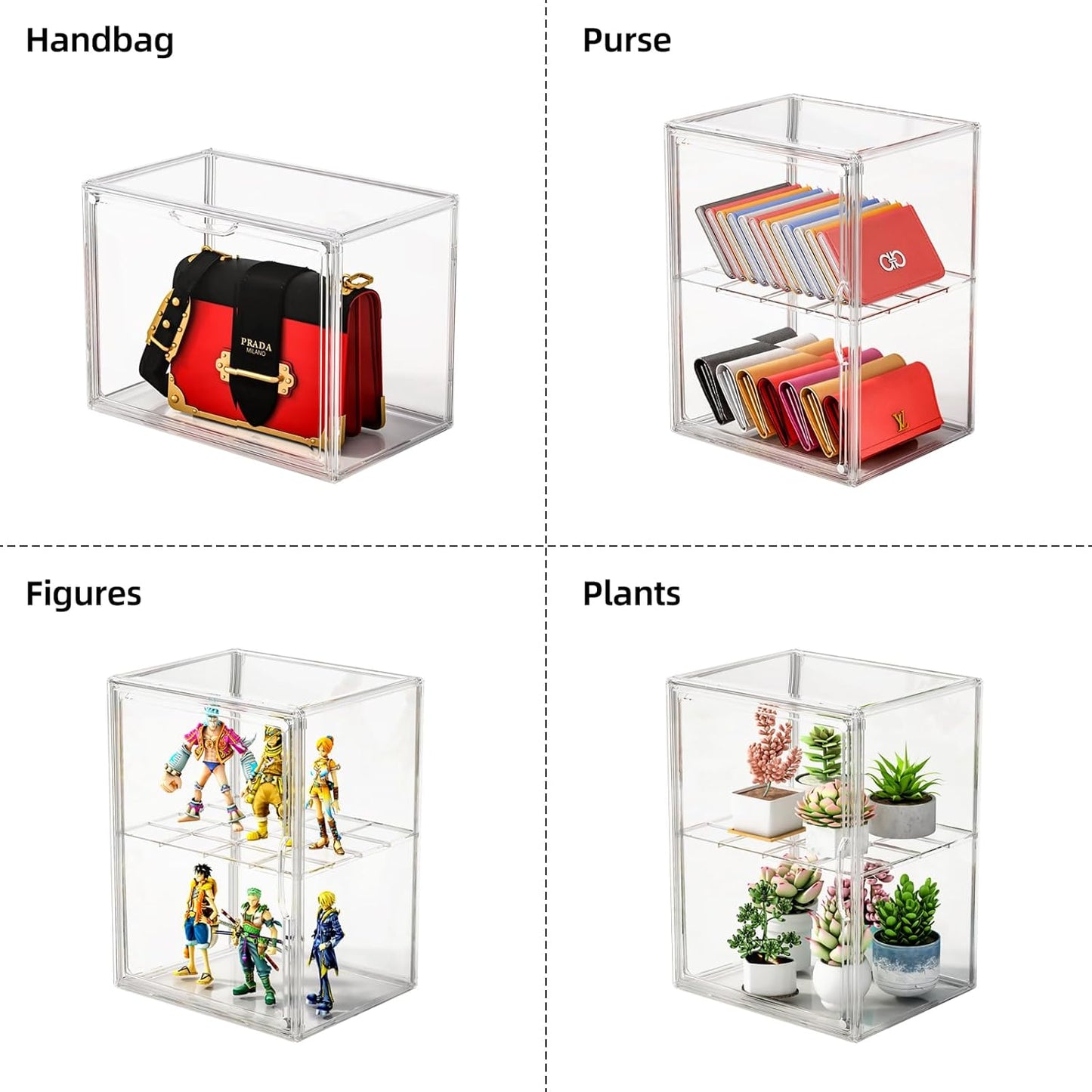 Boot Storage Organizer Tall Boots Boxes for Closet Clear Plastic Stackable Shoe Organizer Box, 3 Pack Acrylic Display Case with Divider for Collectibles, Figures
