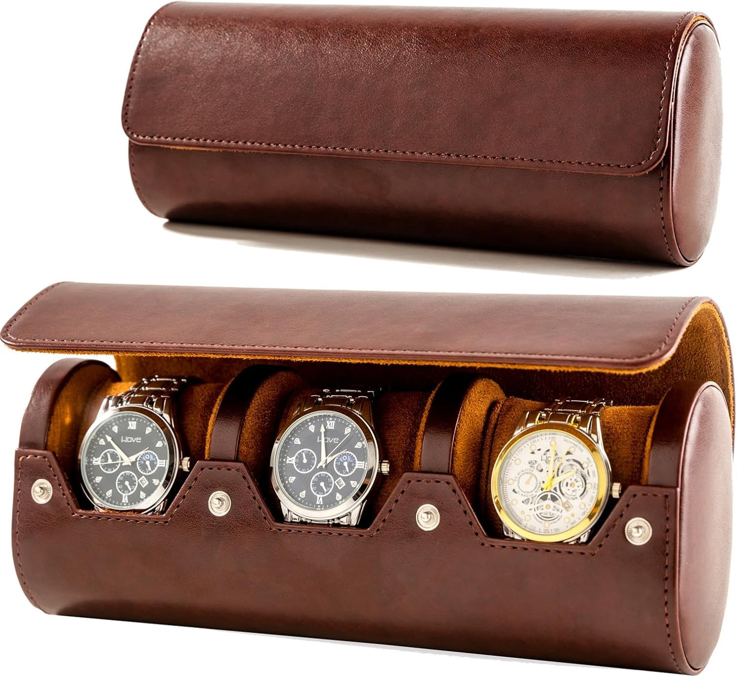 MR.OKAY 3 Watch Travel Case- Classic Leather Watch Case With Perfect Texture.Portable Watch Roll Or Organizer For Storage And Display. Luxury Gifts For Men, All Handmade by Artisans.