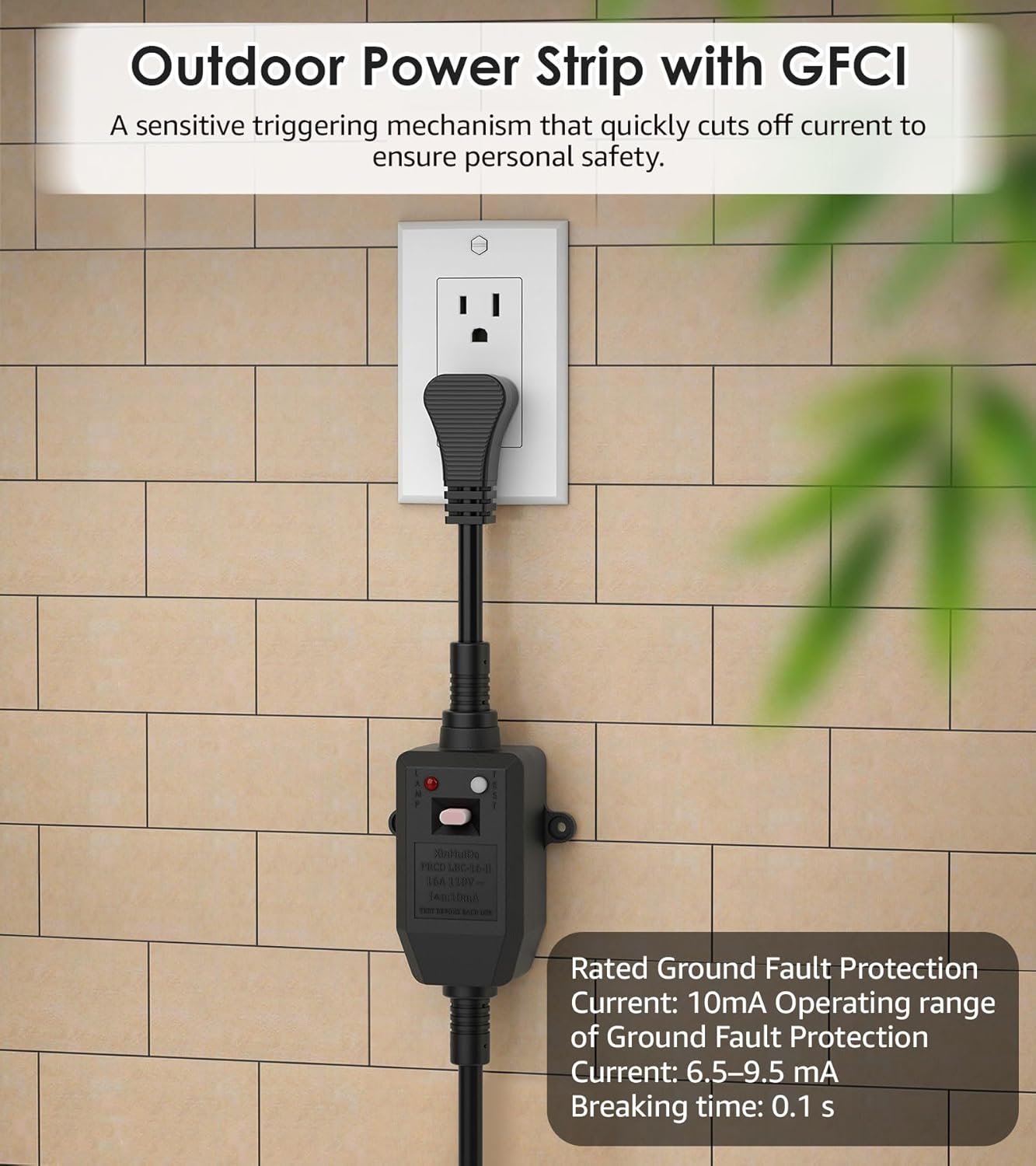 CCCEI GFCI Outdoor Power Strip Weatherproof with 8 AC, Waterproof Extension Cord with Multiple Outlets, Wall Mount Surge Protector Flat Plug, Christmas Exterior Garden, Yard, 25FT, Yellow.
