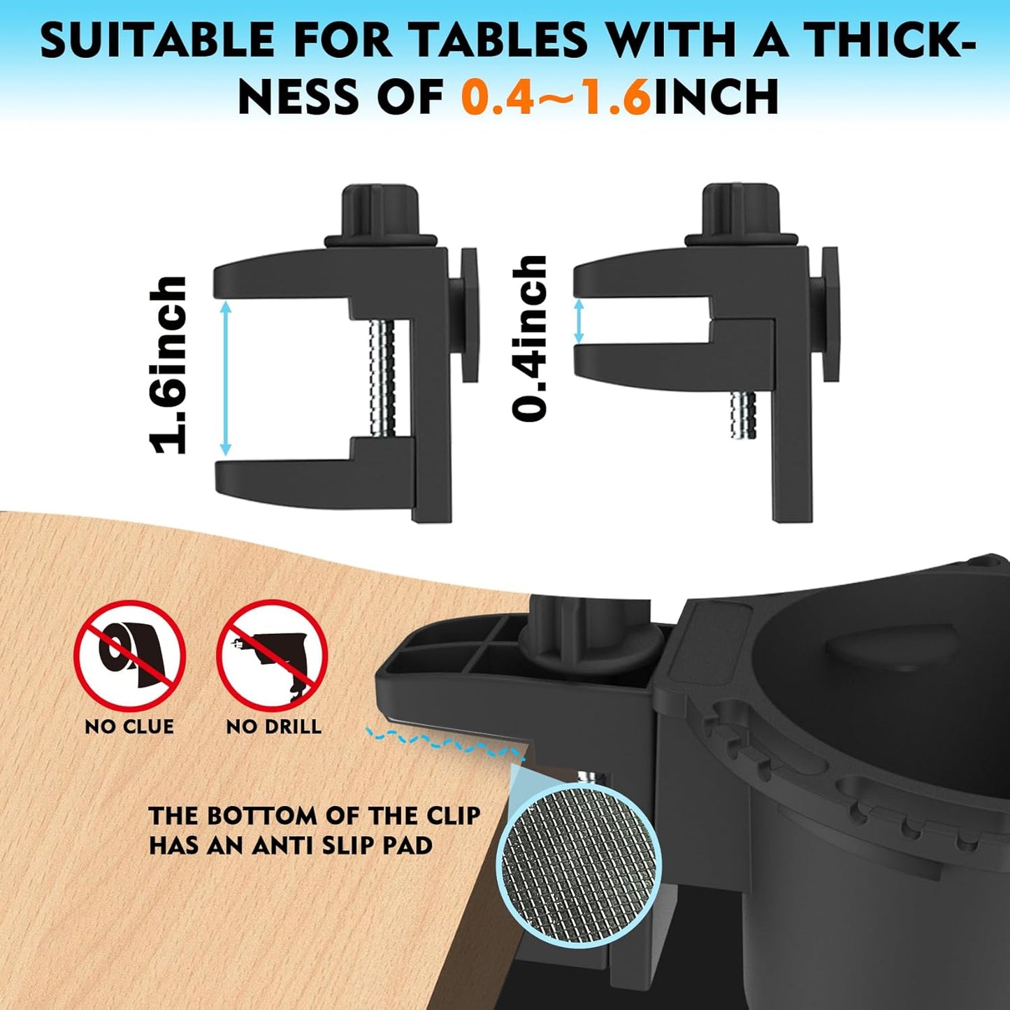 2-in-1 Upgraded Desk Cup Holder, Anti-Spill Table Cup Holder for Water Bottles, Wheelchairs, Workstations, Gaming Desk Accessories. (Yellow, Large)