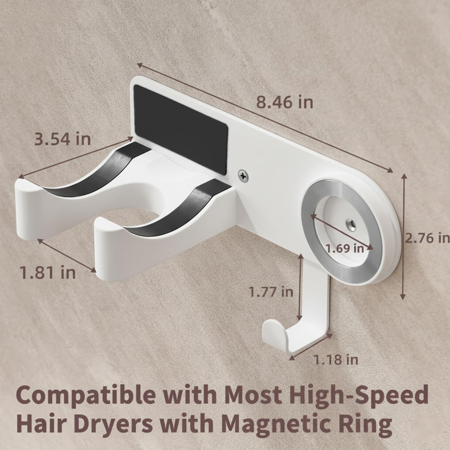 Hair Dryer Holder Wall Mounted, Blow Dryer Holder with Strong Magnet, Dyson Hair Dryer Holder Adhesive Aluminum Alloy Organizer for Bathroom White UEMUSI
