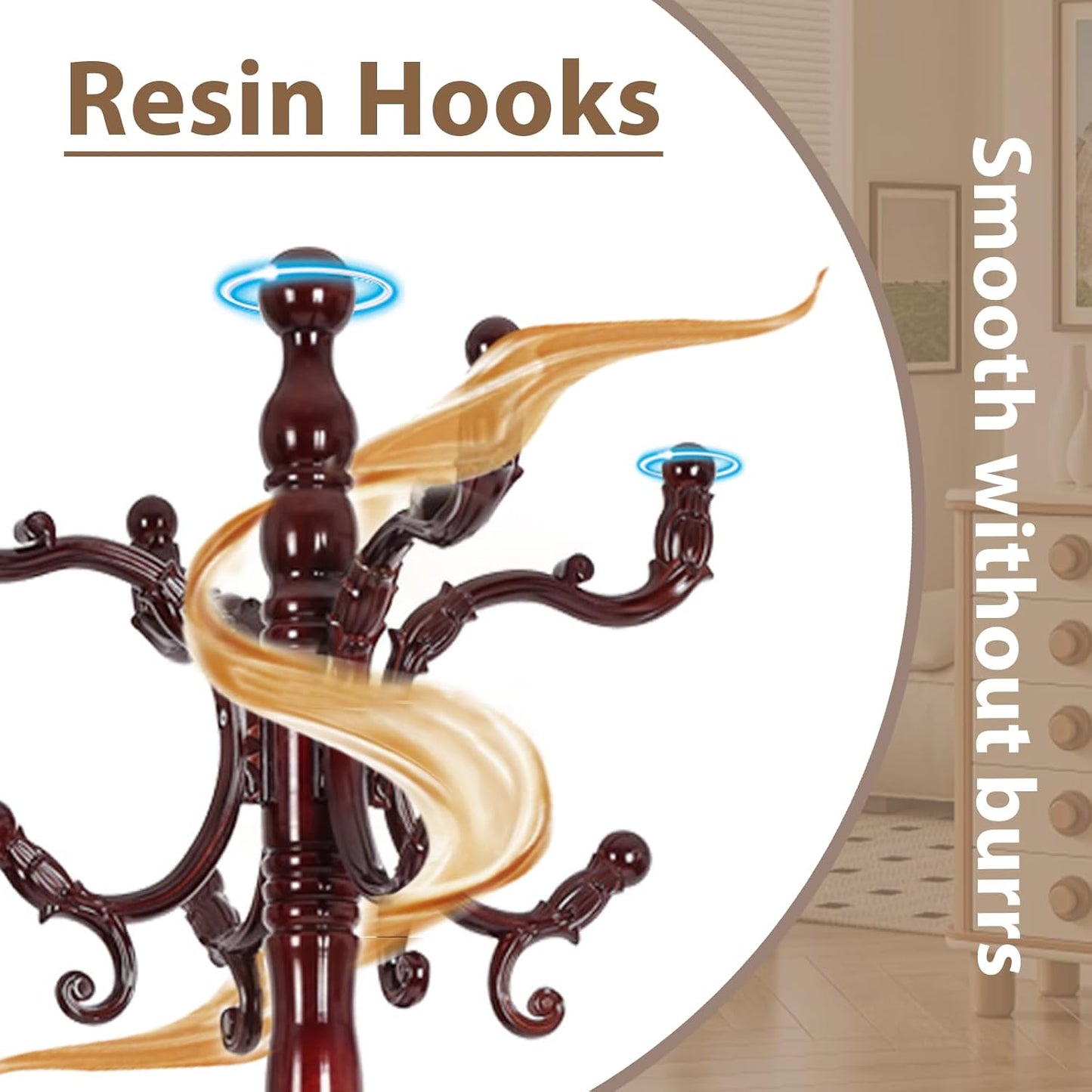 Solid Wooden Coat Rack Stand, Coat Racks Freestanding with 14 Hooks, Natural Birch Wood Coat stands with Sturdy Triangle Base, Coat Hanger Standing for Entryway Bedroom Office (Redwood triangle)