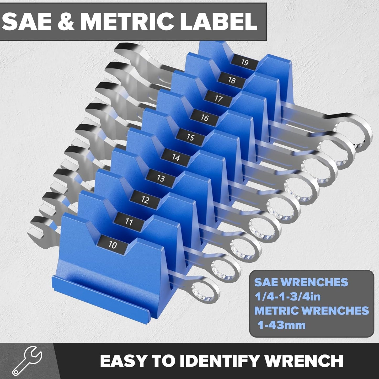40PCS Magnetic Wrench Organizer Holder - Wrench Tool Organizers for Tool Drawer Storage, Wrenchs Storage Set with Metric & SAE Label, Organization Tool Gift for Professional Mechanics Men, Blue