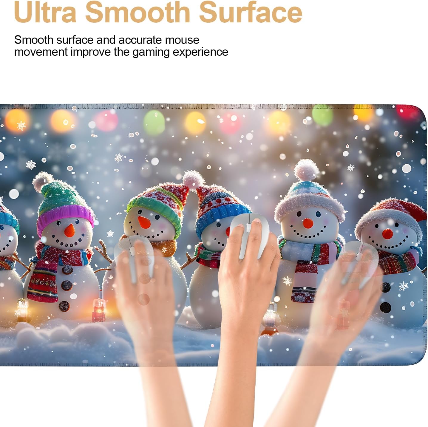 Large Mouse Pad, Snowman Christmas Desk Mat, Extended Gaming Mouse Pad with Non-Slip Rubber Base, Thick 3mm Smooth Surface Keyboard Mat for Office & Home,35.5 x 15.8 in