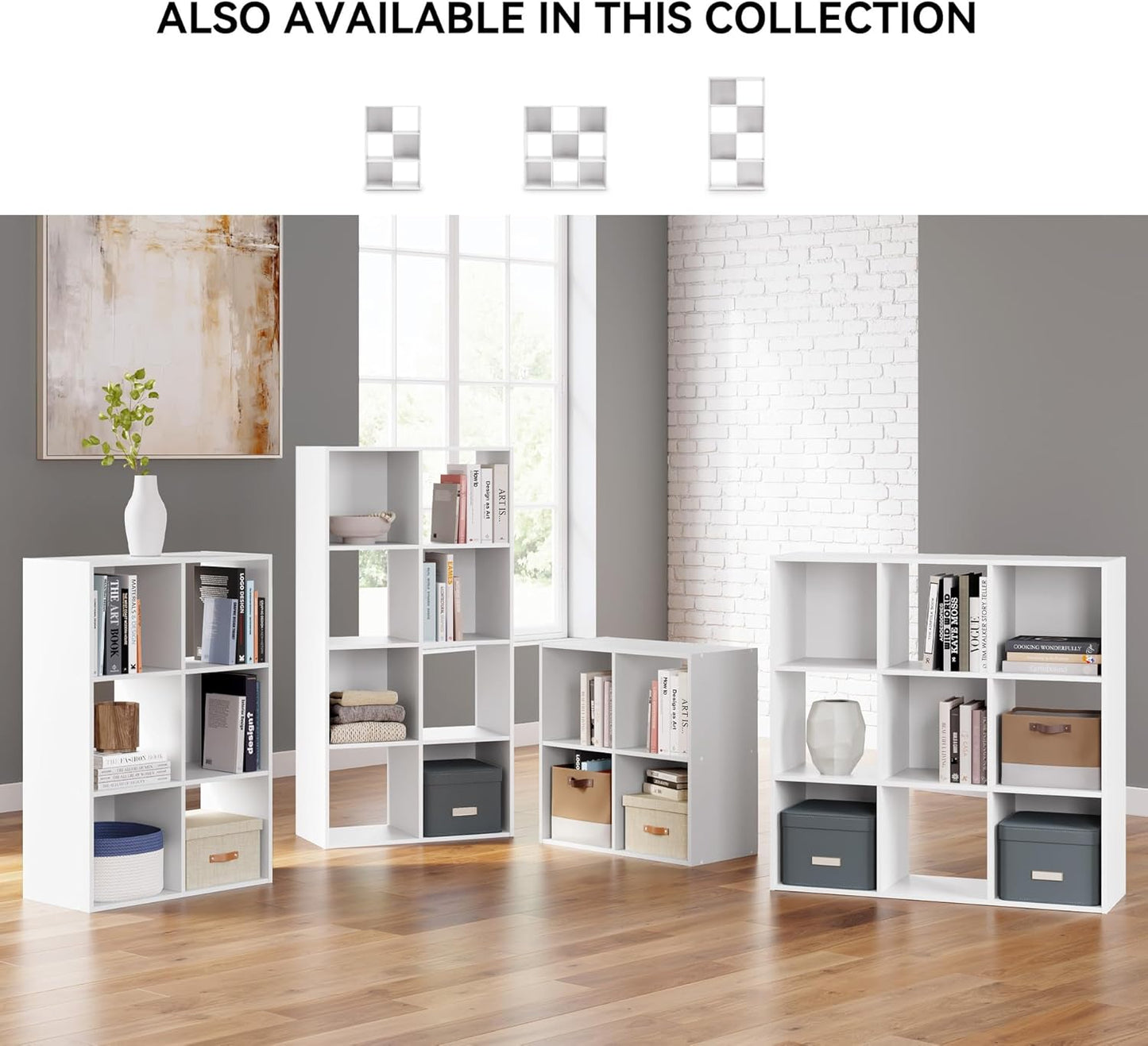 Signature Design by Ashley Onita Contemporary 4 Cube Organizer for Storage, Fits 10.5" by 10.5" by 11" H Storage Bins, Wood, 23.82" Tall, White Finish
