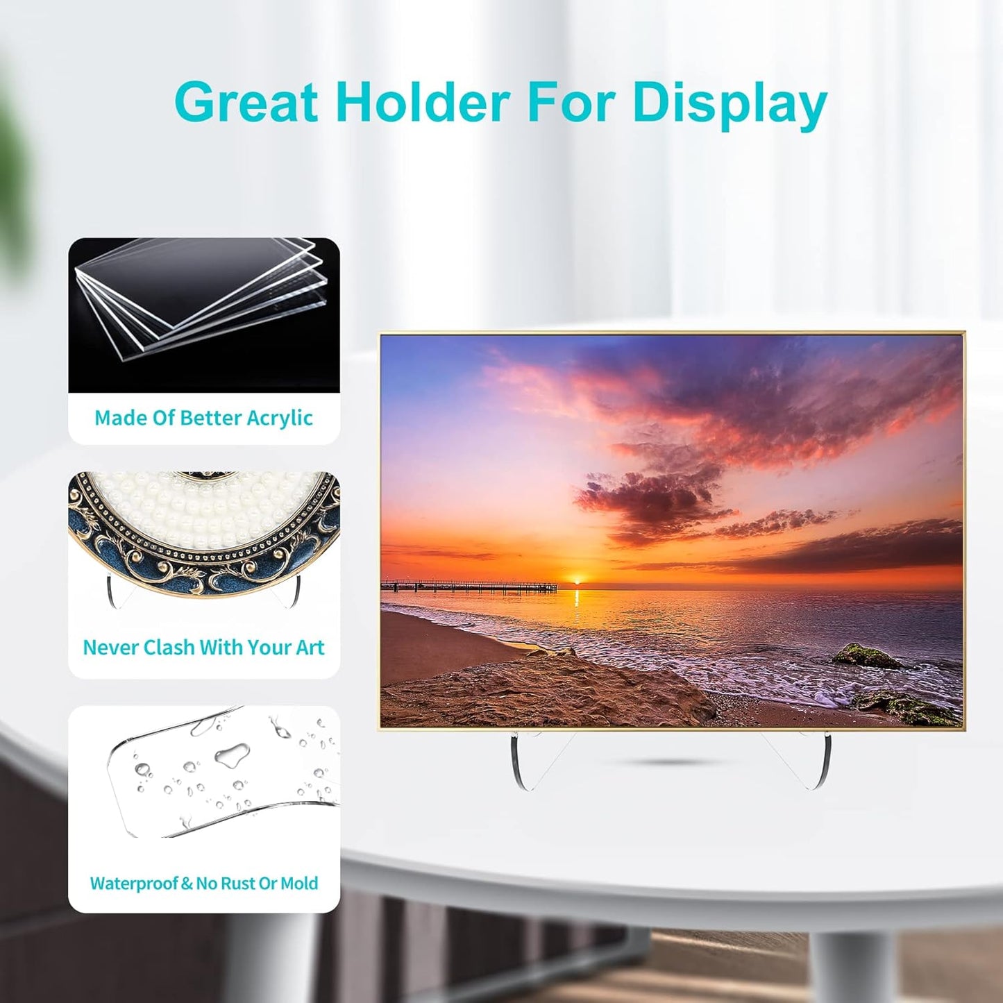 Boloyo Flat Back Acrylic Plate Display Stand , 6 Inch 5PC Clear Acrylic Display Holder Easel Base for Home Office Kitchen School Art Display
