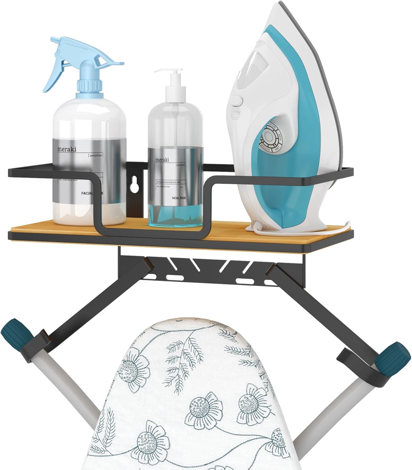 efluky Ironing Board Hanger with Removable Hooks, Ironing Board Holder Wall Mount for T/Y Leg, 12.59" L x 5.9" W x 2.36" H, Black
