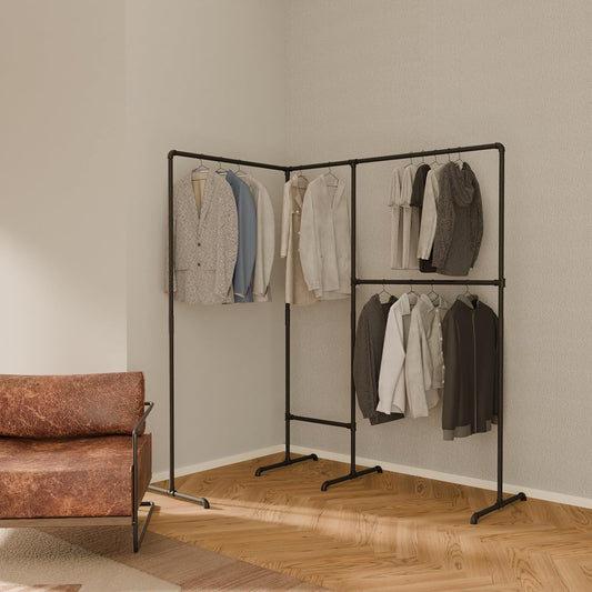 pamo Industrial Design garment rack - LAS EDGE 2.5 Black - freestanding Coat Rack for Walk-In Wardrobe Wall I Clothes Rack Made of Black Sturdy Pipes freestanding from Water Pipe