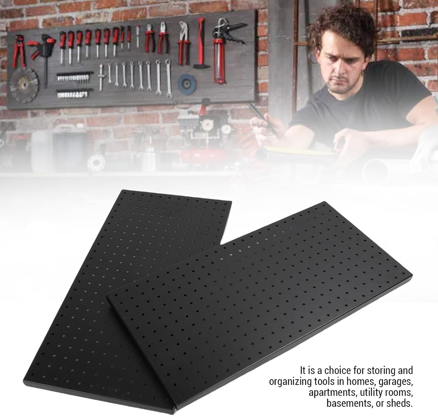 LiebeWH Metal Pegboard Wall Organizer 2 Panels 24x12 Inch Black Heavy Duty Peg Board for Garage Tool Storage