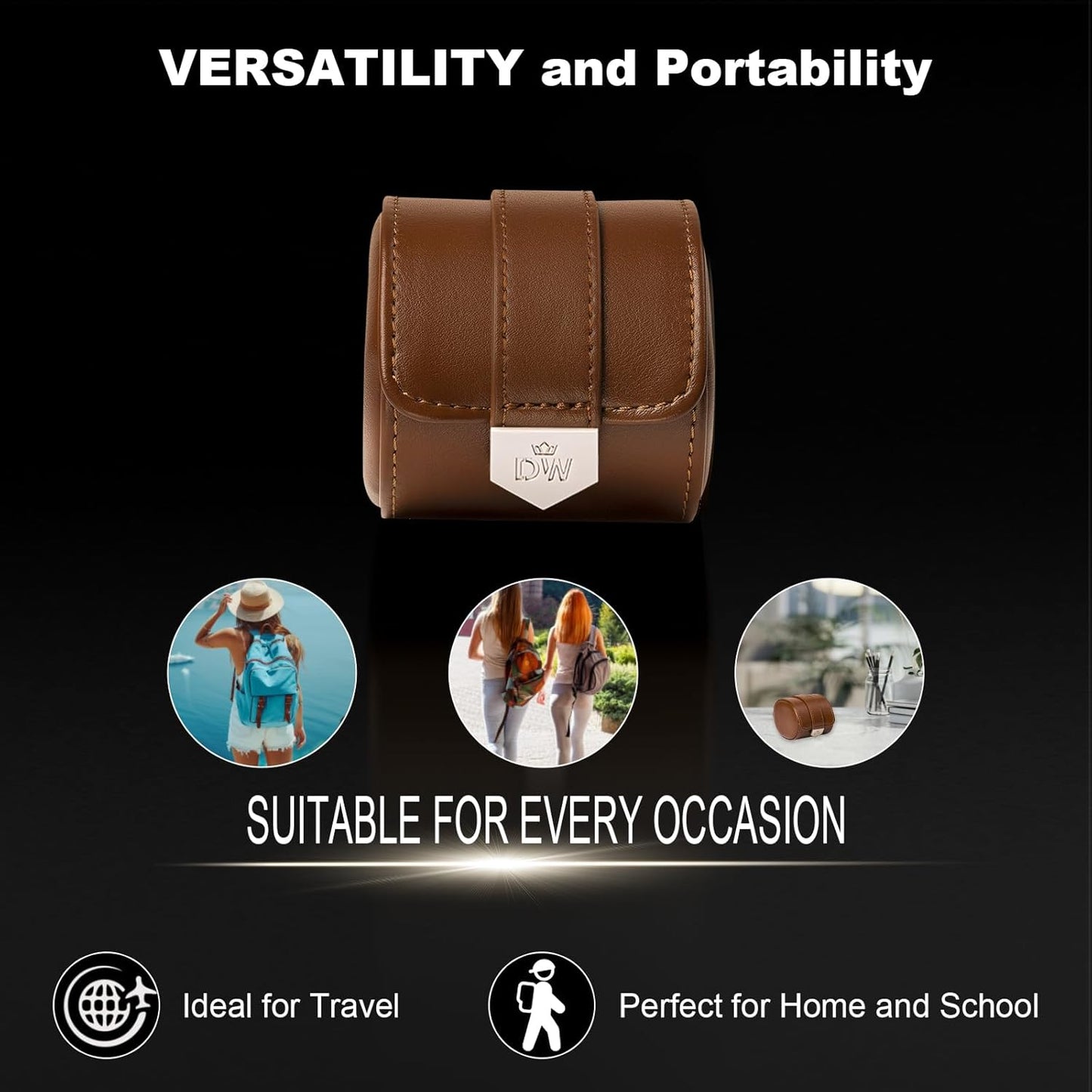 DUKWIN Watch Roll,Vegan Leather Travel Single Watch Case Organizer with Removable Pillows for Men and Women, Display Case for All Watches Collection and Gift for Anniversary Birthday(Brown Storage)