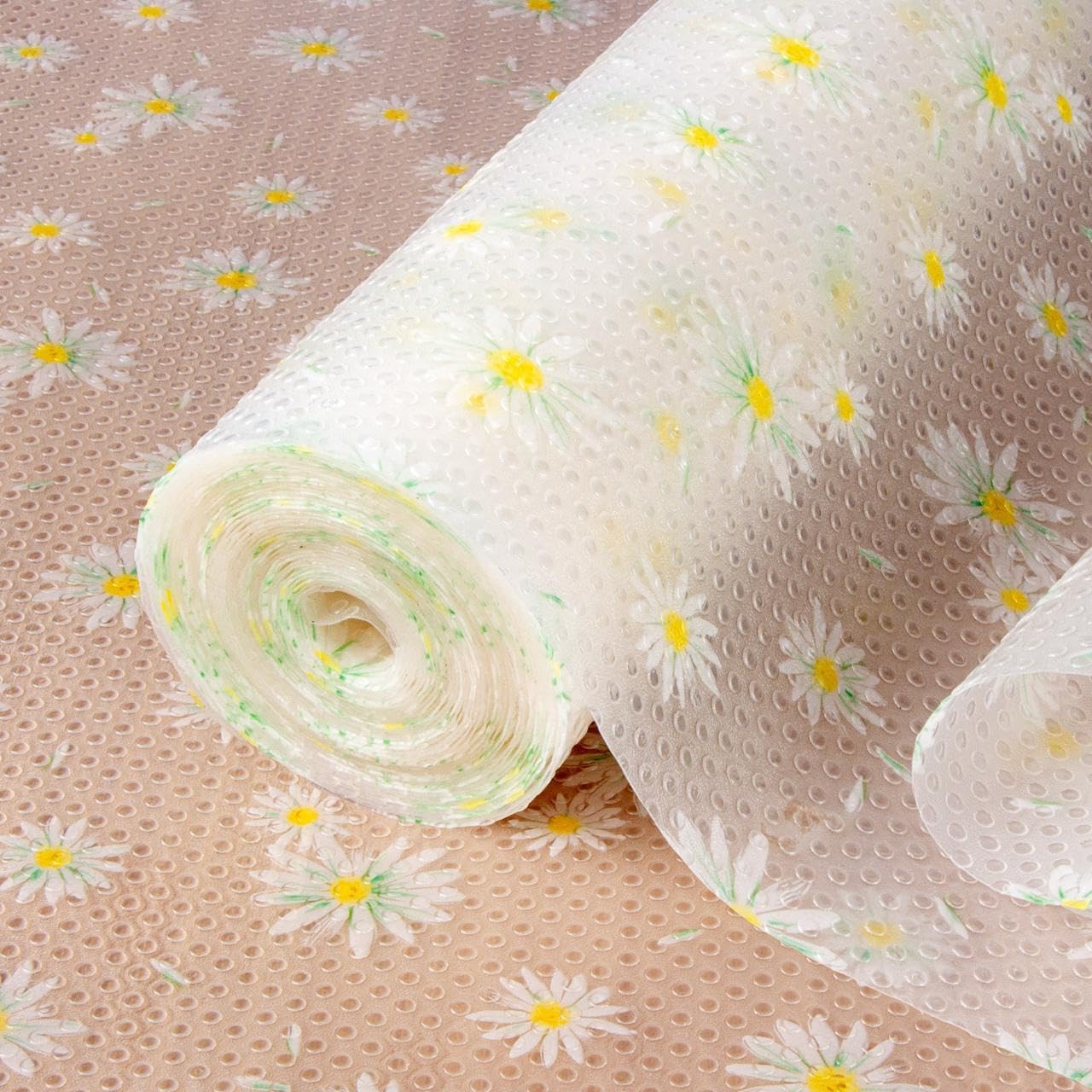 FEXIA Shelf Liner 12 Inch x 20 FT Daisy Non Slip Waterproof Cabinet and Drawer Liner for Kitchen Cabinet Refrigerator Pantry Closet Durable Non Adhesive