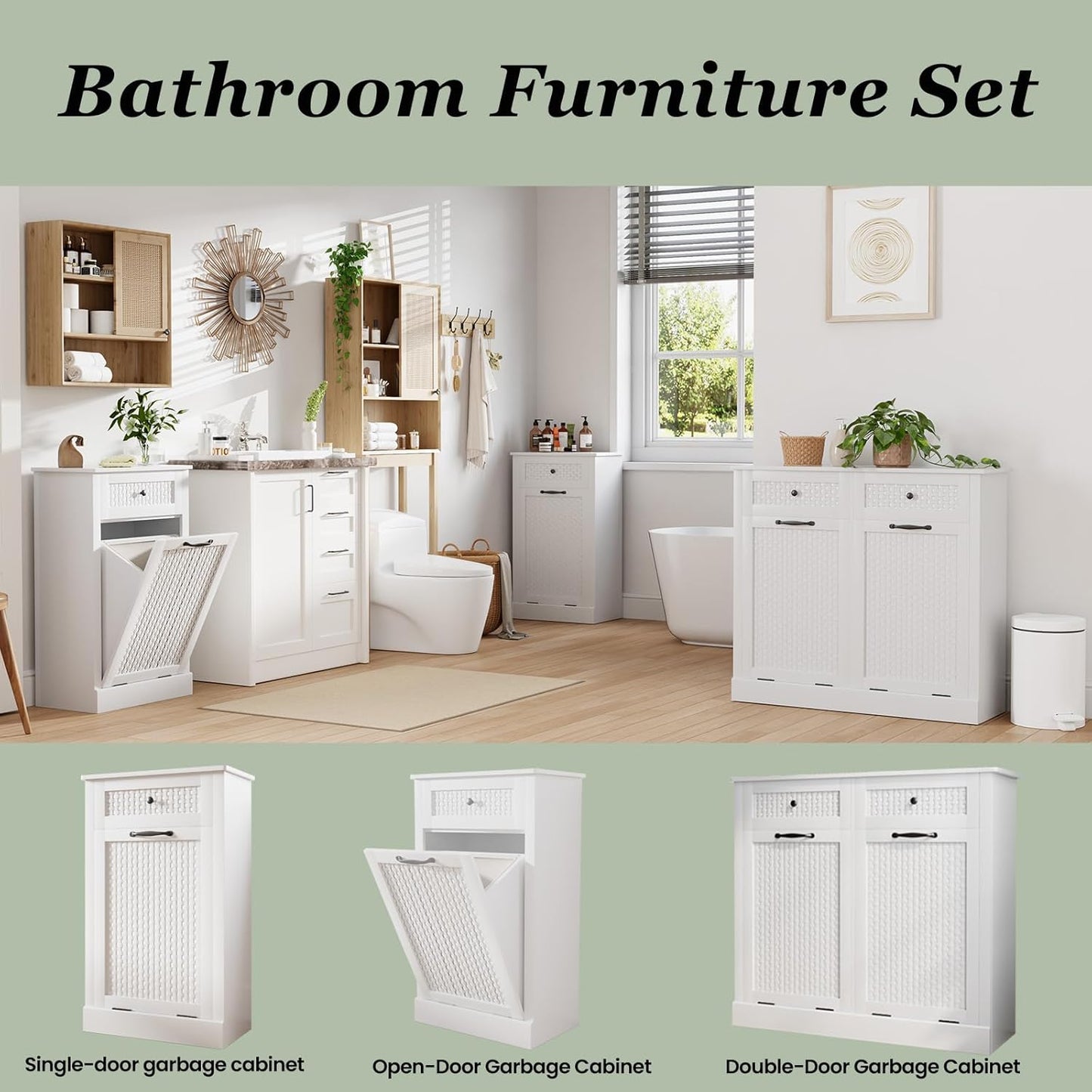 Tilt Out Laundry Hamper Cabinet,10 Gallon Laundry Cabinet with Drawers ＆ Hidden Baskets, Farmhouse Laundry Storage Basket for Laundry Room, Bathroom, Kitchen, White