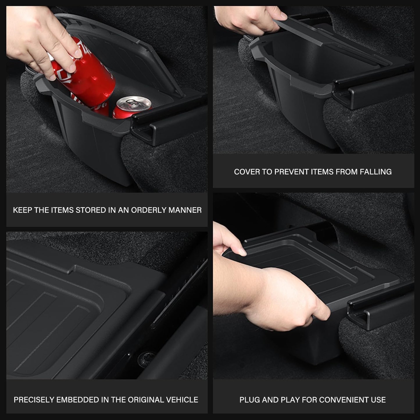 Rear Center Console Floor Storage Box for Tesla Model Y Juniper 2025 2026 Rear Center Console Organizer - 2nd Row Seat Organizer Bin for Model Y Juniper Accessories TPE Black