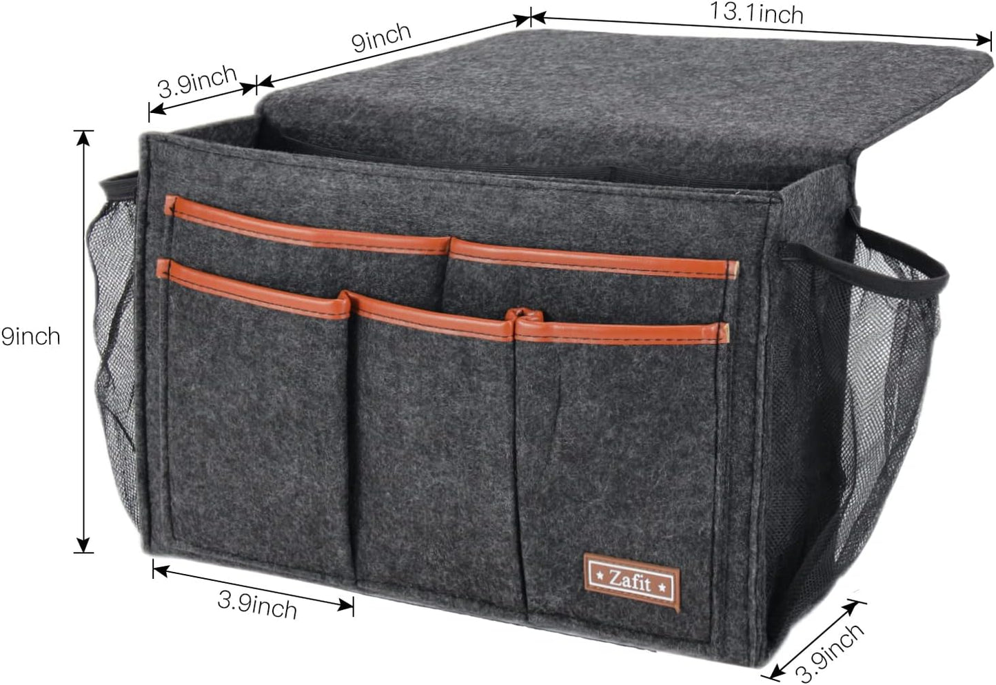 Bedside Caddy, Large Size Bedside Storage Organizer Bedside Organizer Caddy for Magazine Remotes Phone (13.4'' x 18.1'' Plus Size, Dark Grey)