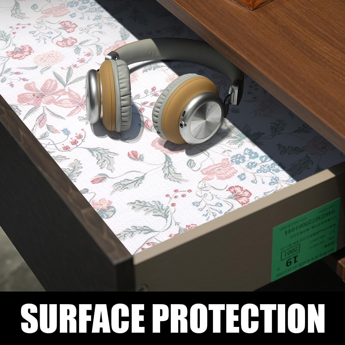 Floral Drawer and Shelf Liner for Cabinets, 12IN x 20FT Non-Adhesive and Strong Non-Slip Shelf Cabinet Drawer Liners for Kitchen, Table,Bookshelves,Waterproof Cupboard Liners,Easy to Clean