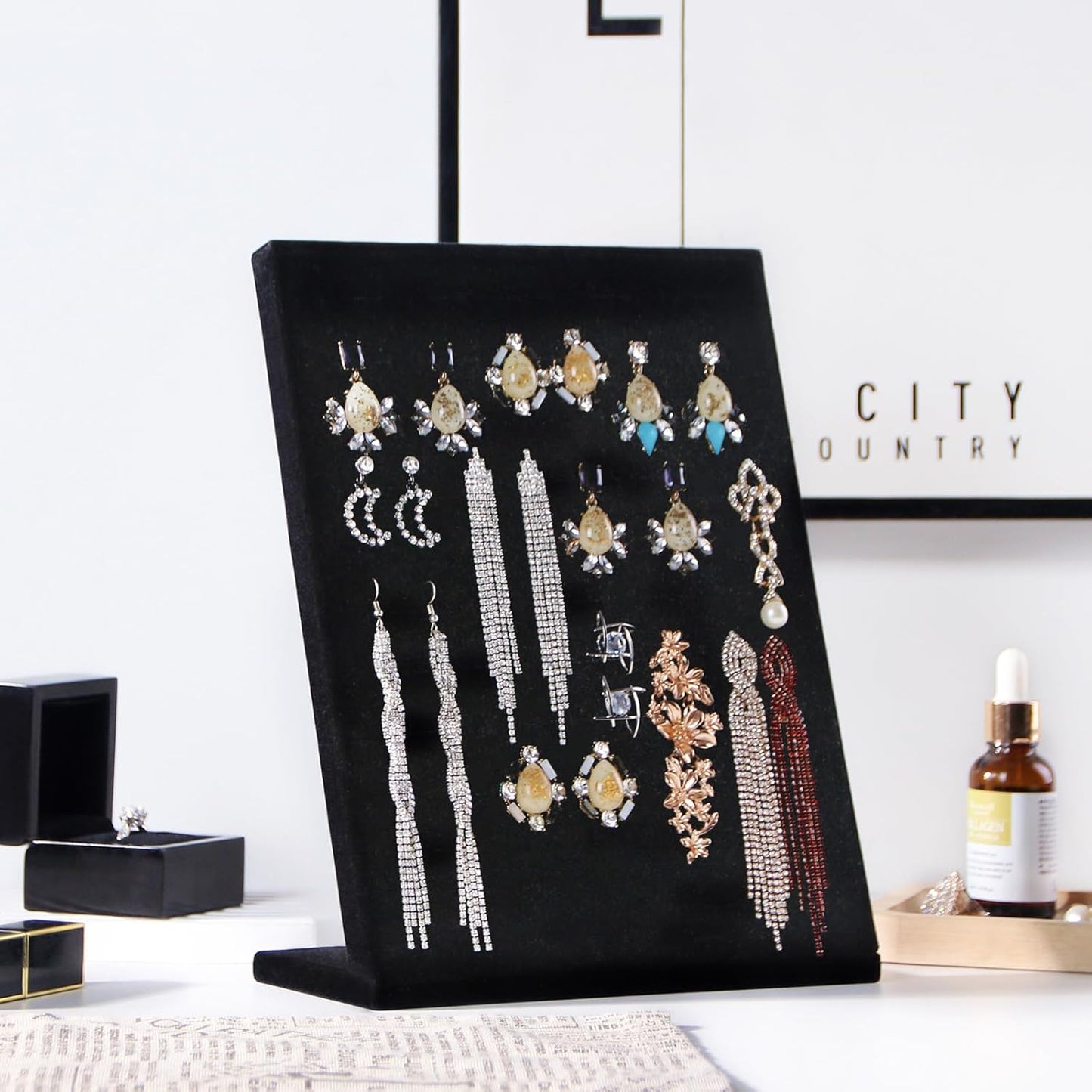 50 Slots Rings Display Stand, Ring Organizer Holder Stand for Selling, Ring Earring Jewelry Pad Showcase Storage Tray for Home or Shop Sell Show (Black 1PC)