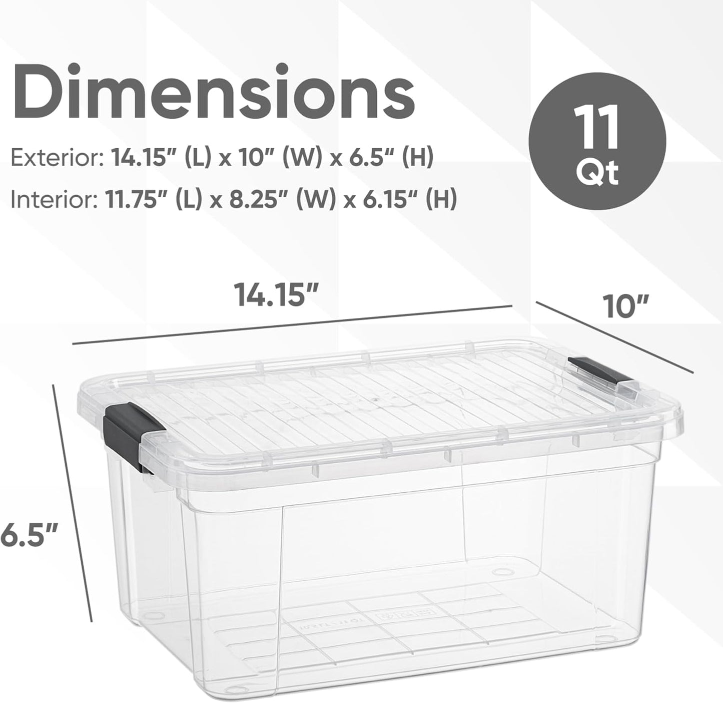 Superio Storage Bins with Lids - Clear Boxes for Organizing, Stackable Plastic Containers - BPA Free, Non-Toxic, Odor Free, Organizer for Home, Office, Dorm(8 Pack, 11 Qt)