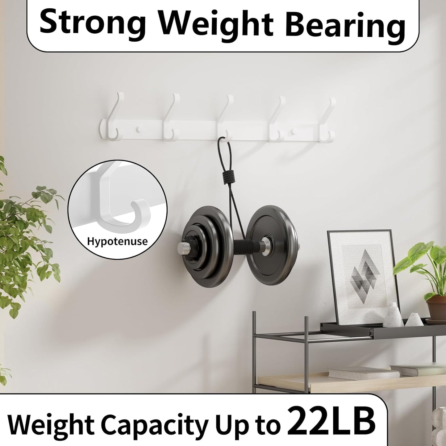 Coat Rack Wall Mount,17.3 in Wall Hooks for Hanging, Coat Hanger Wall Mount Towel Rack Hat Rack for Wall with 5 Hooks for Entryway, Bedroom, Bathroom (White,5Hooks-2Pack)