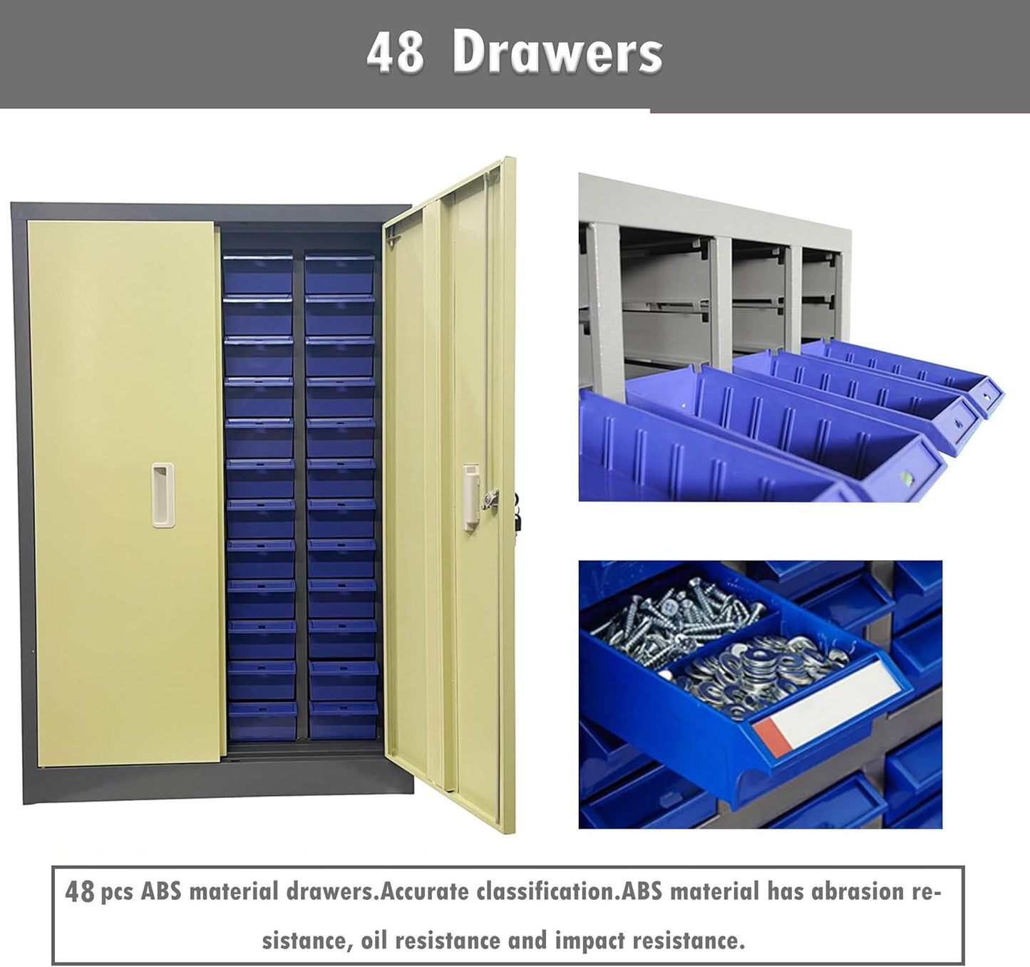 INTSUPERMAI Parts Cabinet 48 Drawers with Door Component Storage Parts Drawers Cabinet Tool for Screws, Nails, Beads,Nuts Blue Drawers
